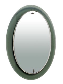 Cristal Art Oval Wall Green Glass Framed Mirror, Italy, 1960s