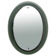 Cristal Art Oval Wall Green Glass Framed Mirror, Italy, 1960s