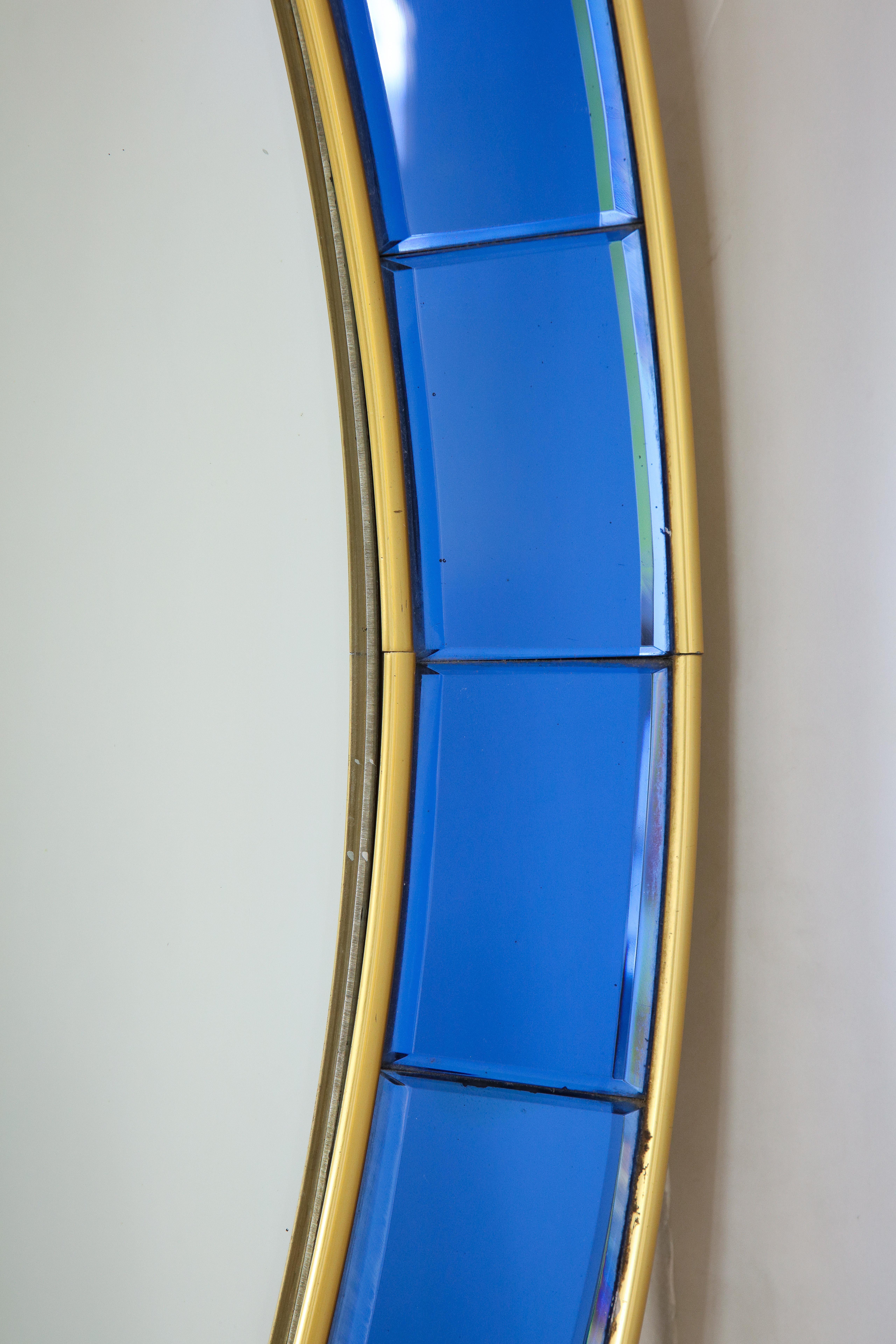 Mid-20th Century Cristal Art Rare Pair of Oval Blue Hand-Cut Beveled Glass Mirrors For Sale