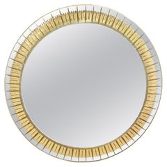 Cristal Art Rare Large Round Engraved and Gilded Glass Mirror Model 2668, 1960s