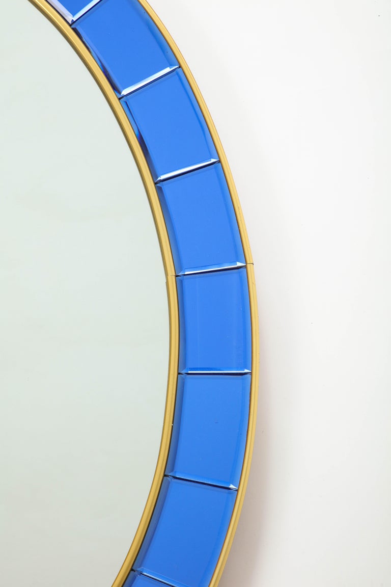 Cristal Art Rare Pair of Oval Blue HandCut Beveled Glass Mirrors For