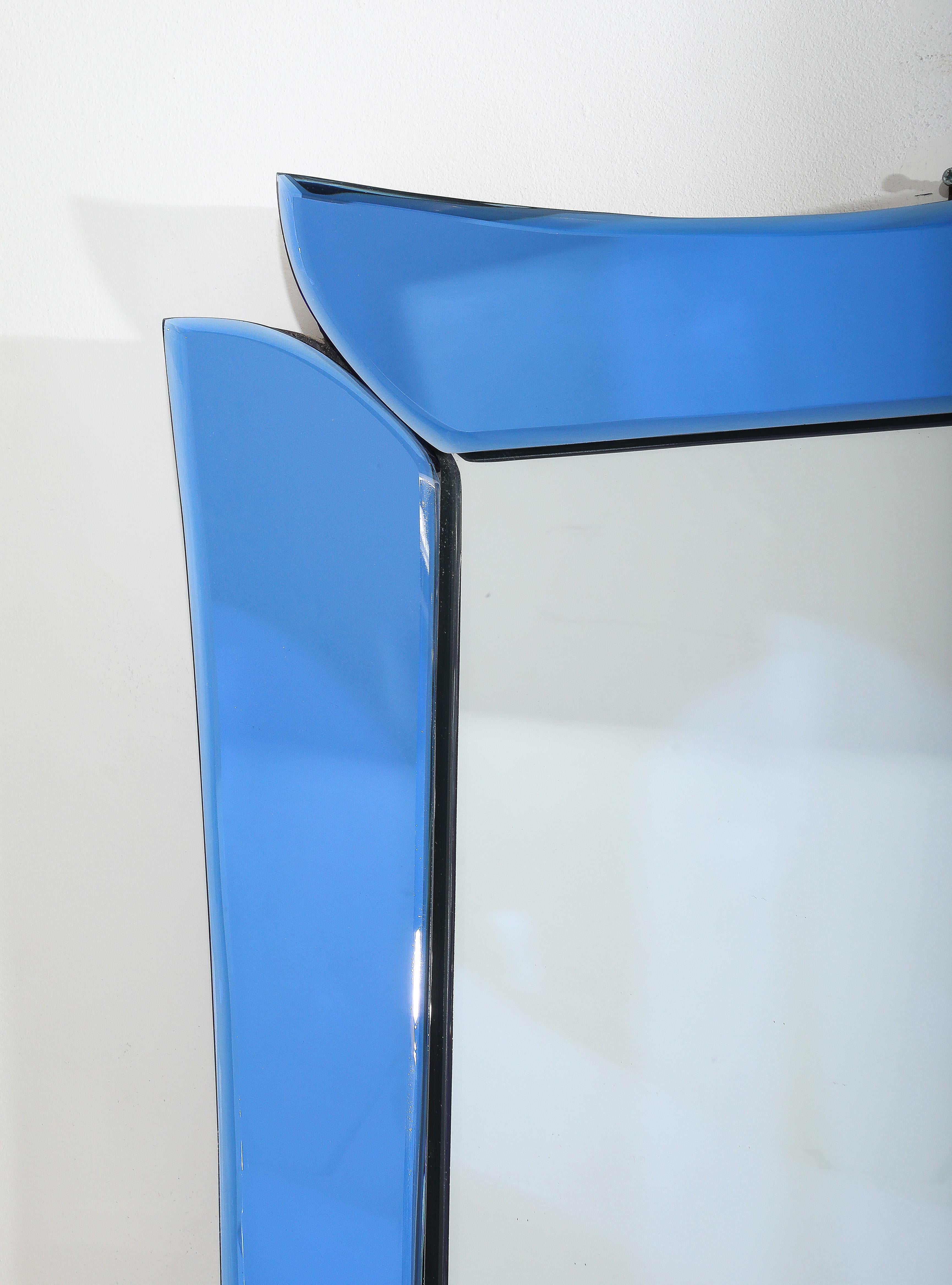Mid-Century Modern Miroir rectangulaire en verre bleu de Cristal Arte, Italie, années 1950 en vente