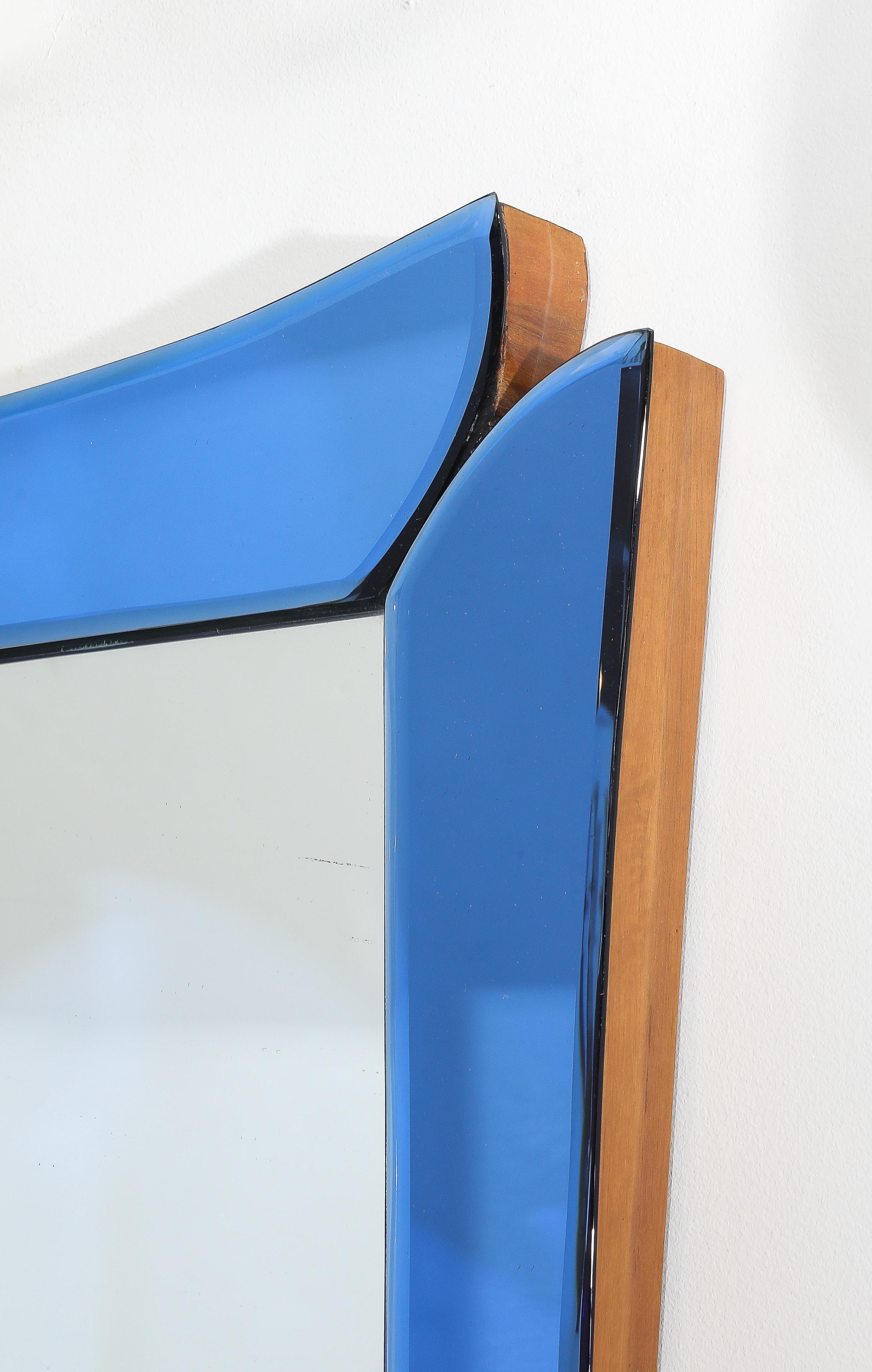 Biseauté Miroir rectangulaire en verre bleu de Cristal Arte, Italie, années 1950 en vente