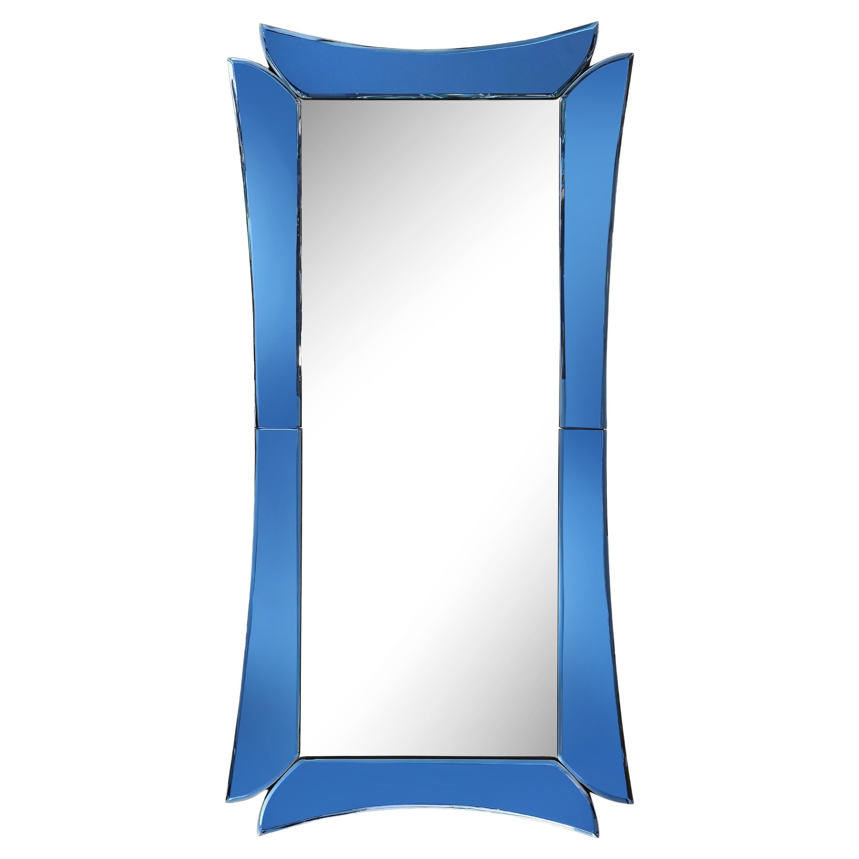 Cristal Art Rectangular Blue Glass Mirror, Italy, 1950s