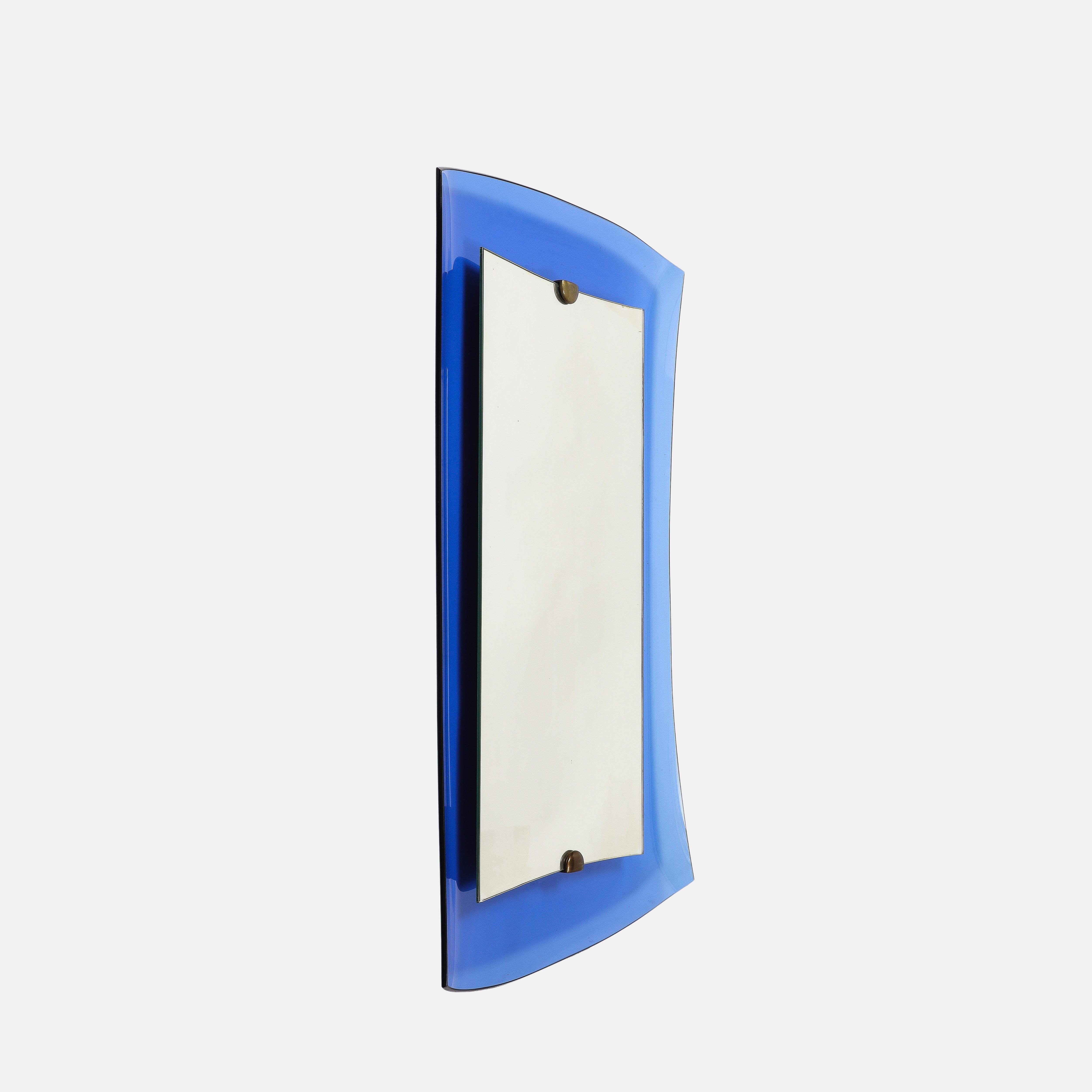 Mid-Century Modern Cristal Art Rectangular Blue Glass Mirror Model 2712 For Sale