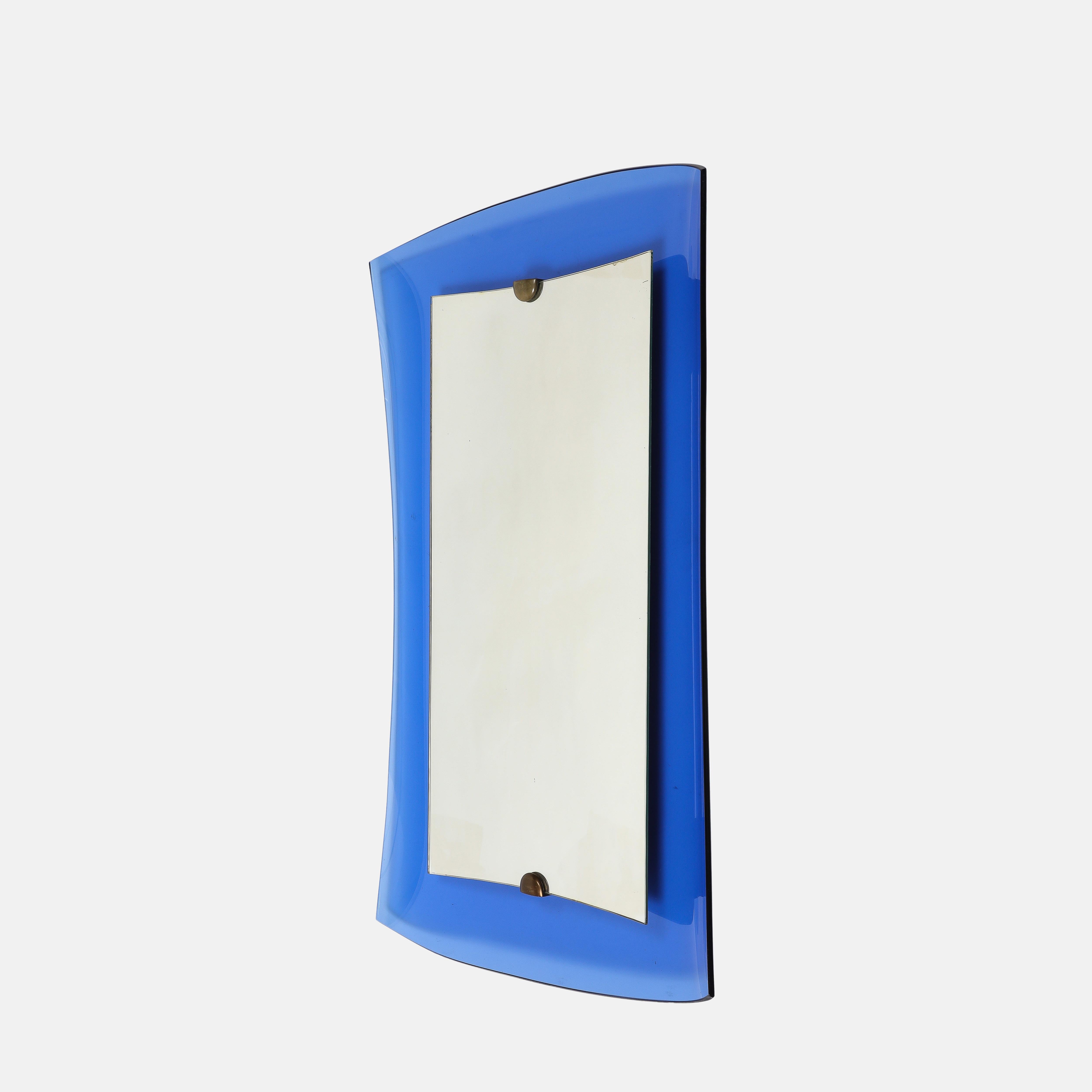 Italian Cristal Art Rectangular Blue Glass Mirror Model 2712 For Sale