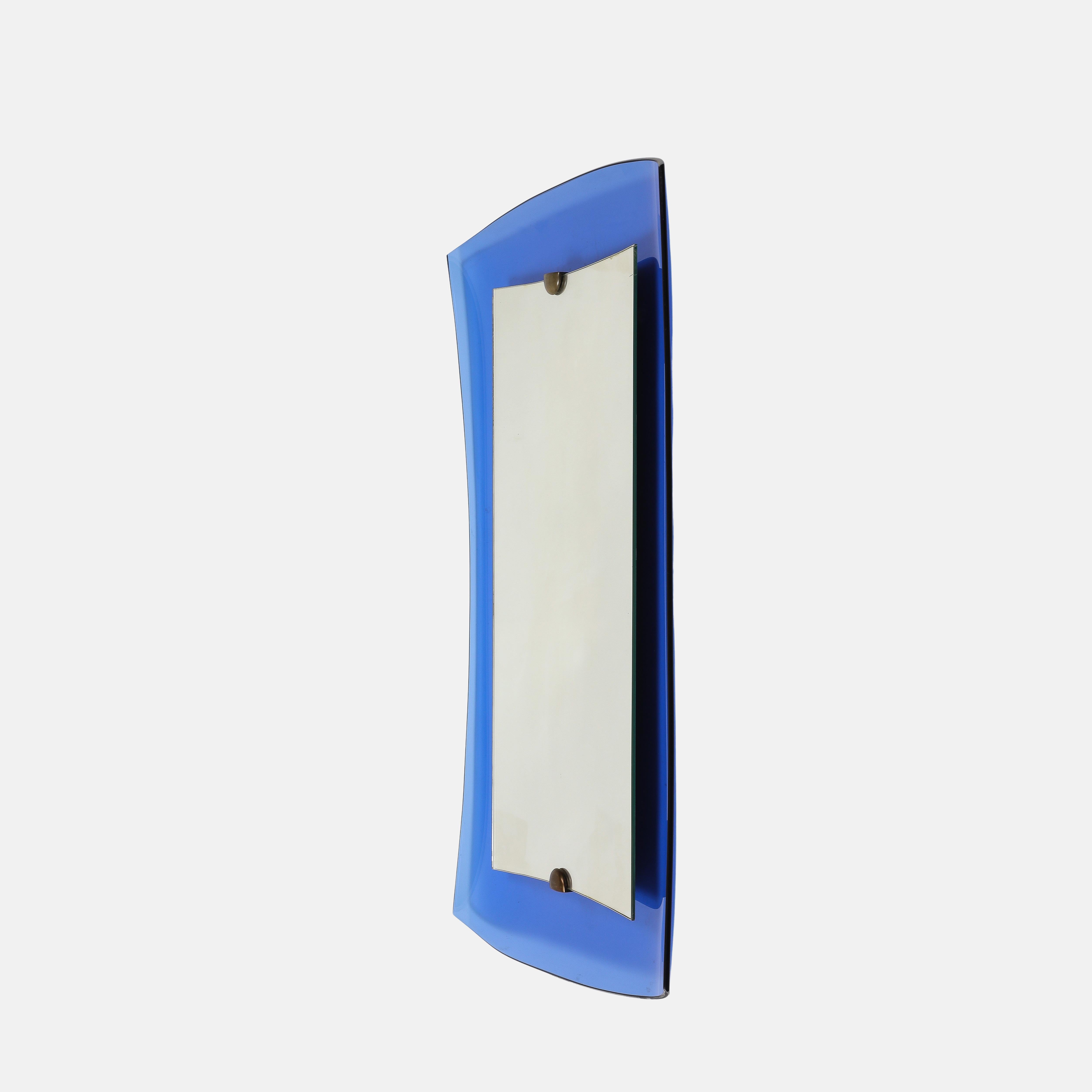 Beveled Cristal Art Rectangular Blue Glass Mirror Model 2712 For Sale