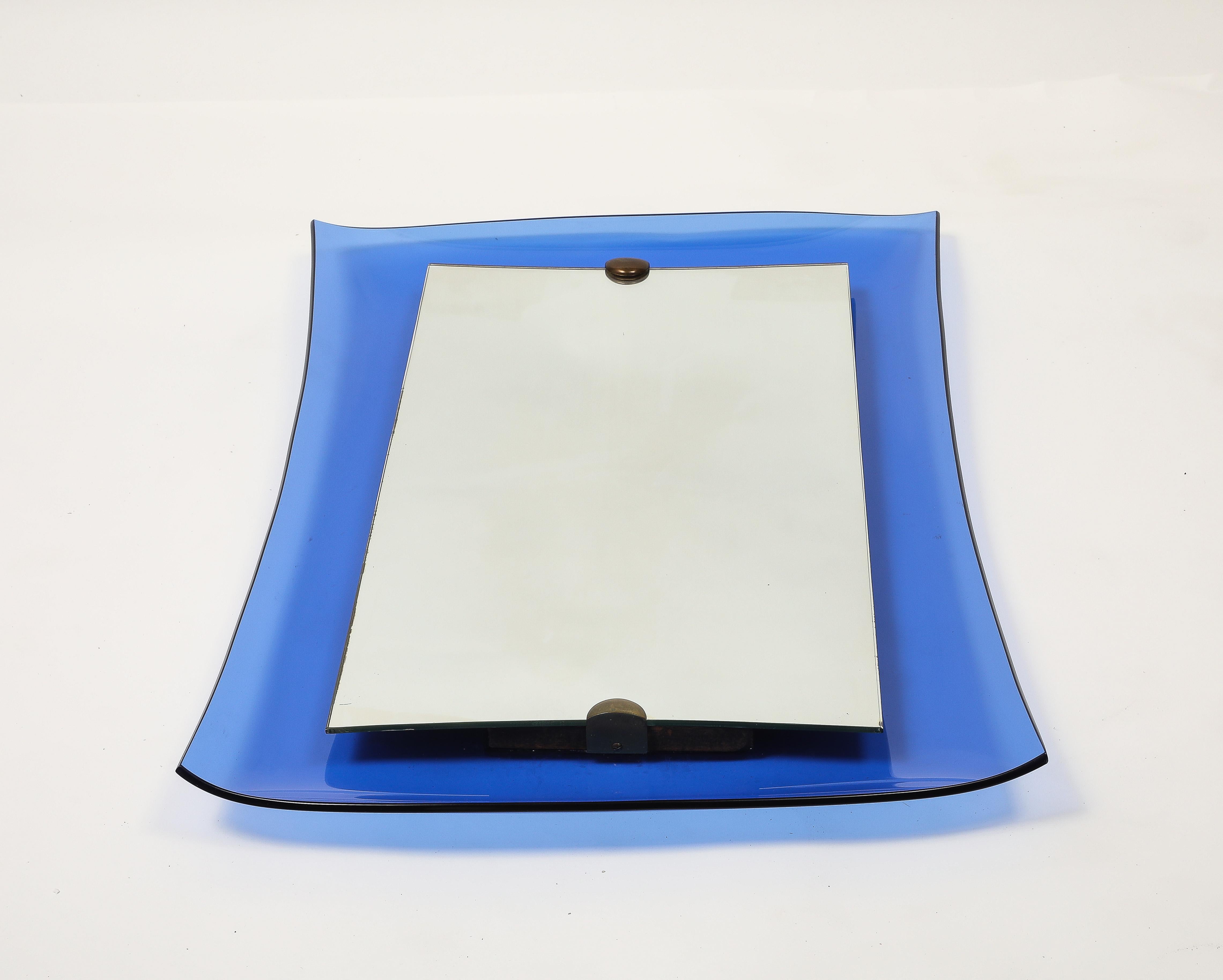 Cristal Art Rectangular Blue Glass Mirror Model 2712 In Good Condition For Sale In New York, NY
