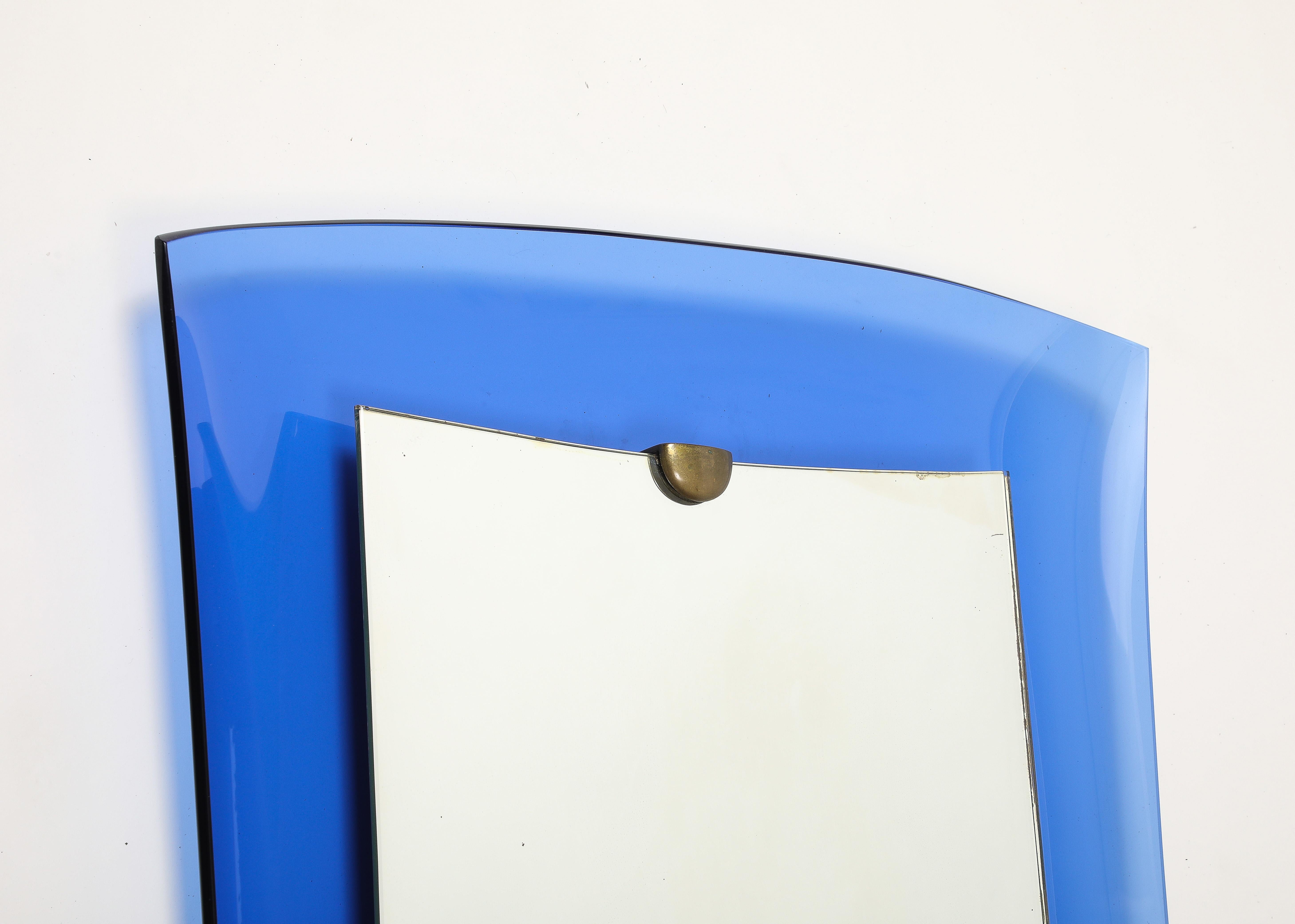 Mid-20th Century Cristal Art Rectangular Blue Glass Mirror Model 2712 For Sale