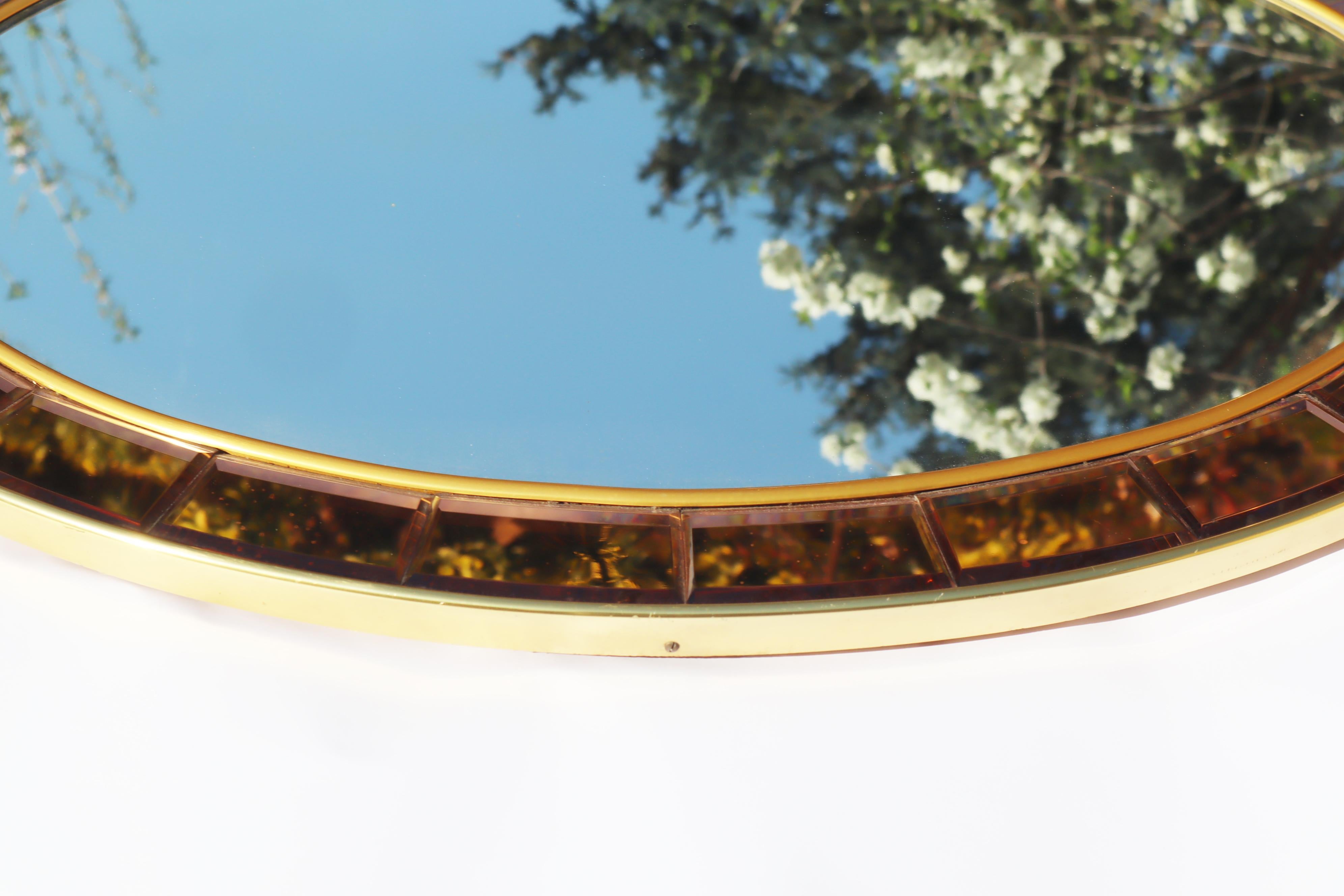 Italienischer ovaler Cristal Art-Wandspiegel aus Roségold und vergoldetem Messing, 1950er Jahre im Angebot 4