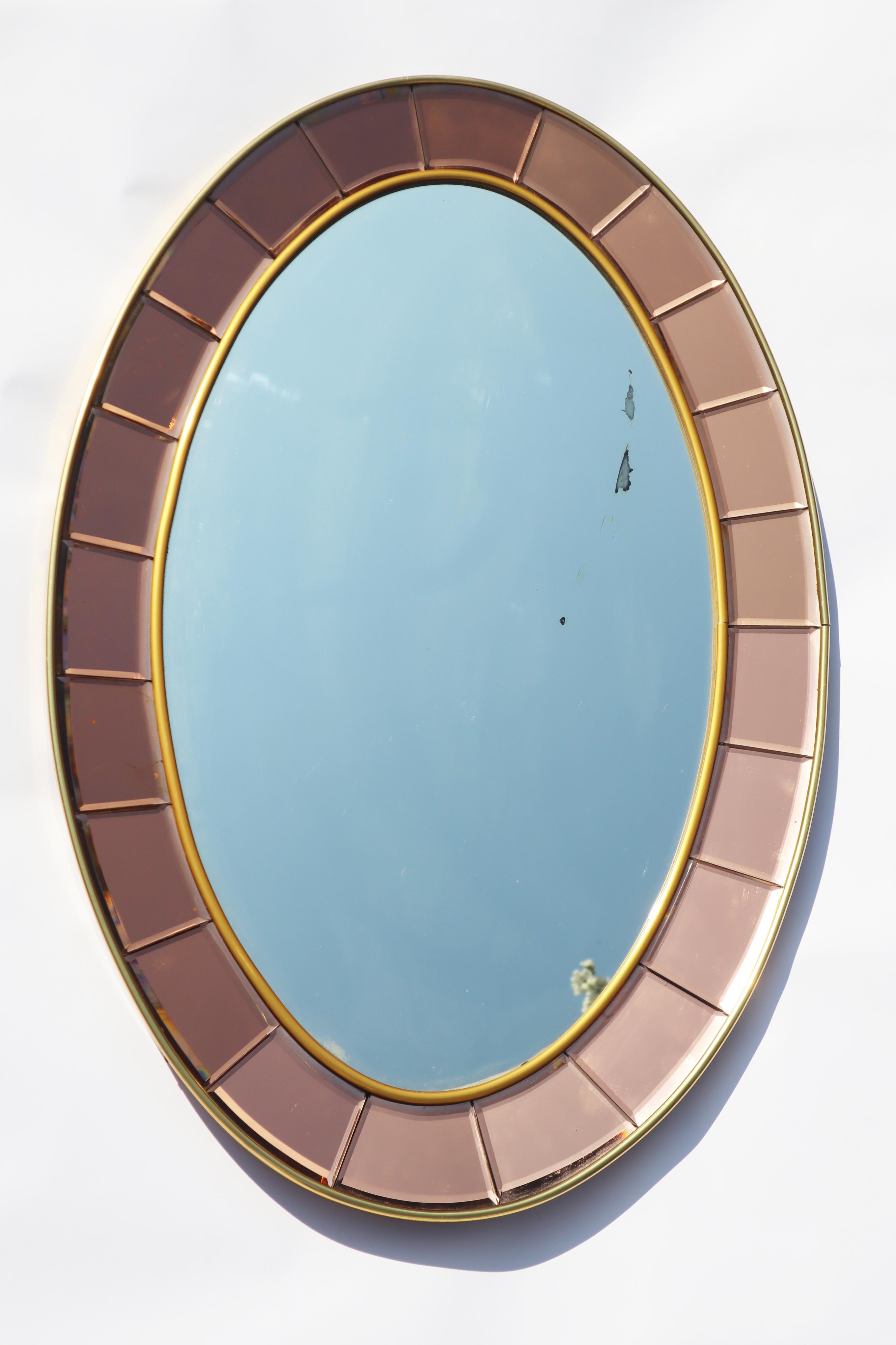 Italienischer ovaler Cristal Art-Wandspiegel aus Roségold und vergoldetem Messing, 1950er Jahre im Angebot 6