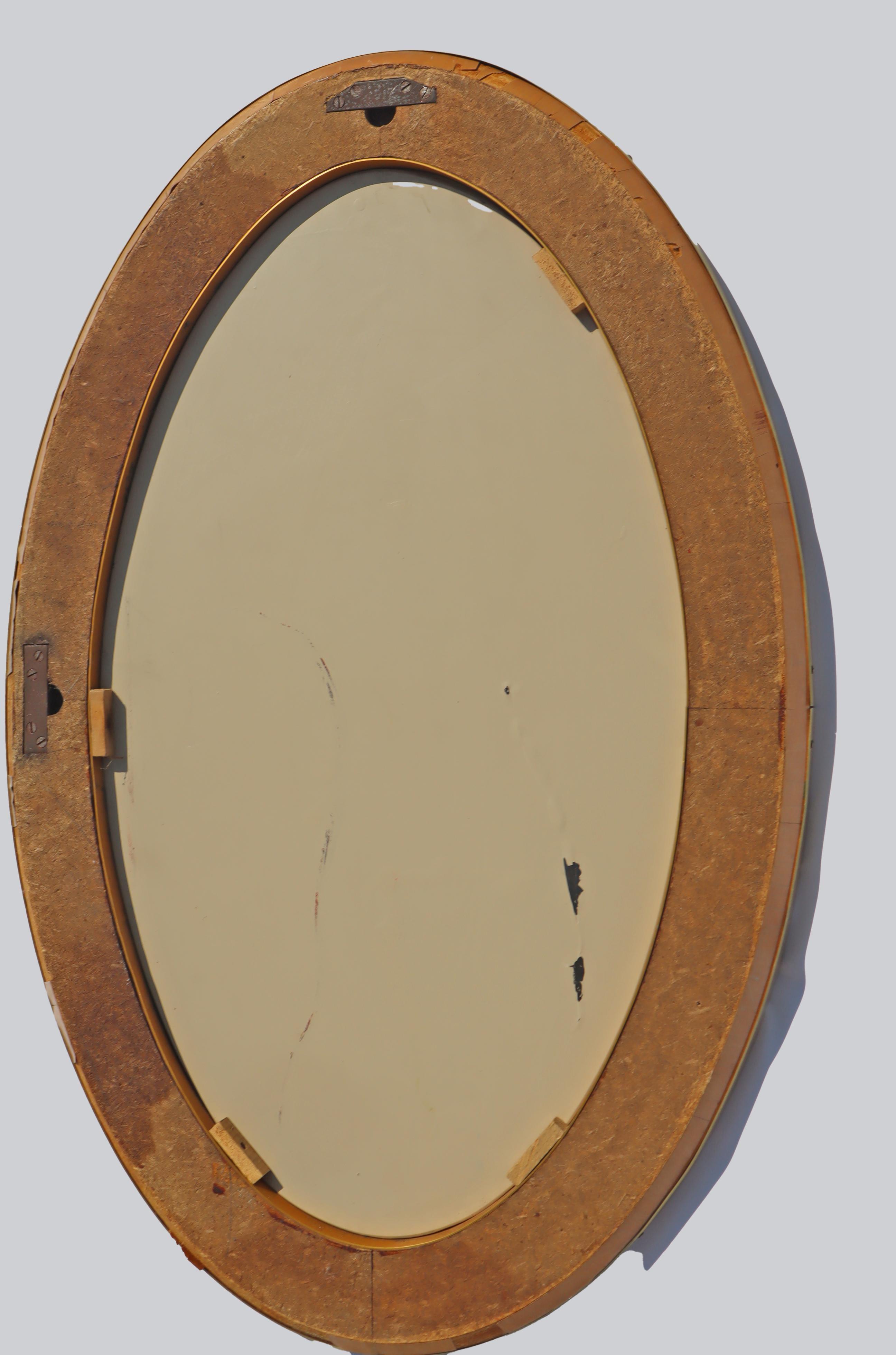 Italienischer ovaler Cristal Art-Wandspiegel aus Roségold und vergoldetem Messing, 1950er Jahre im Angebot 7