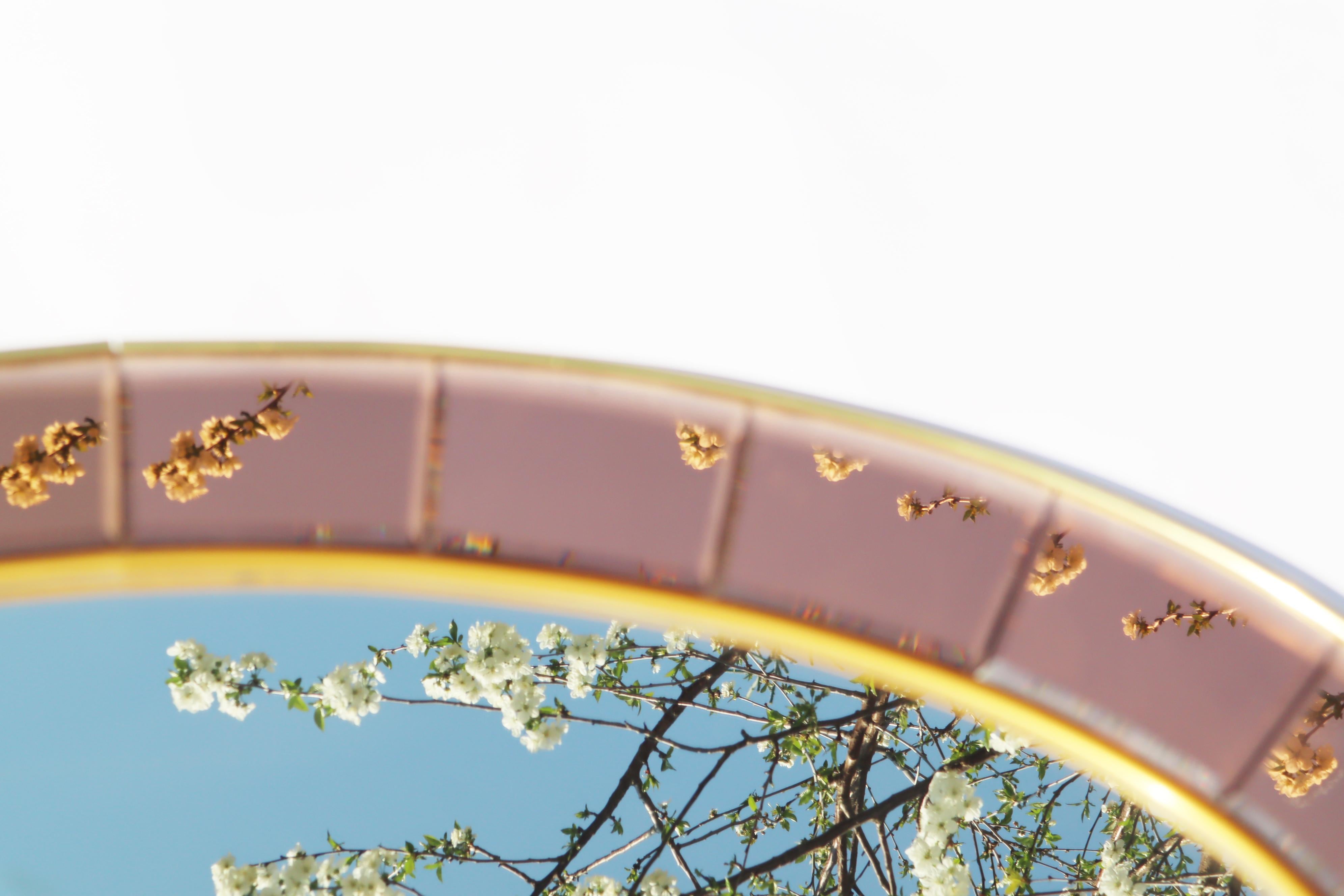 Italienischer ovaler Cristal Art-Wandspiegel aus Roségold und vergoldetem Messing, 1950er Jahre im Angebot 3