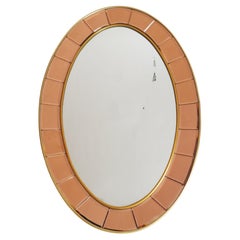 Cristal Art Rose Gold and Gilt Brass Italian Oval Wall Mirror 1950s