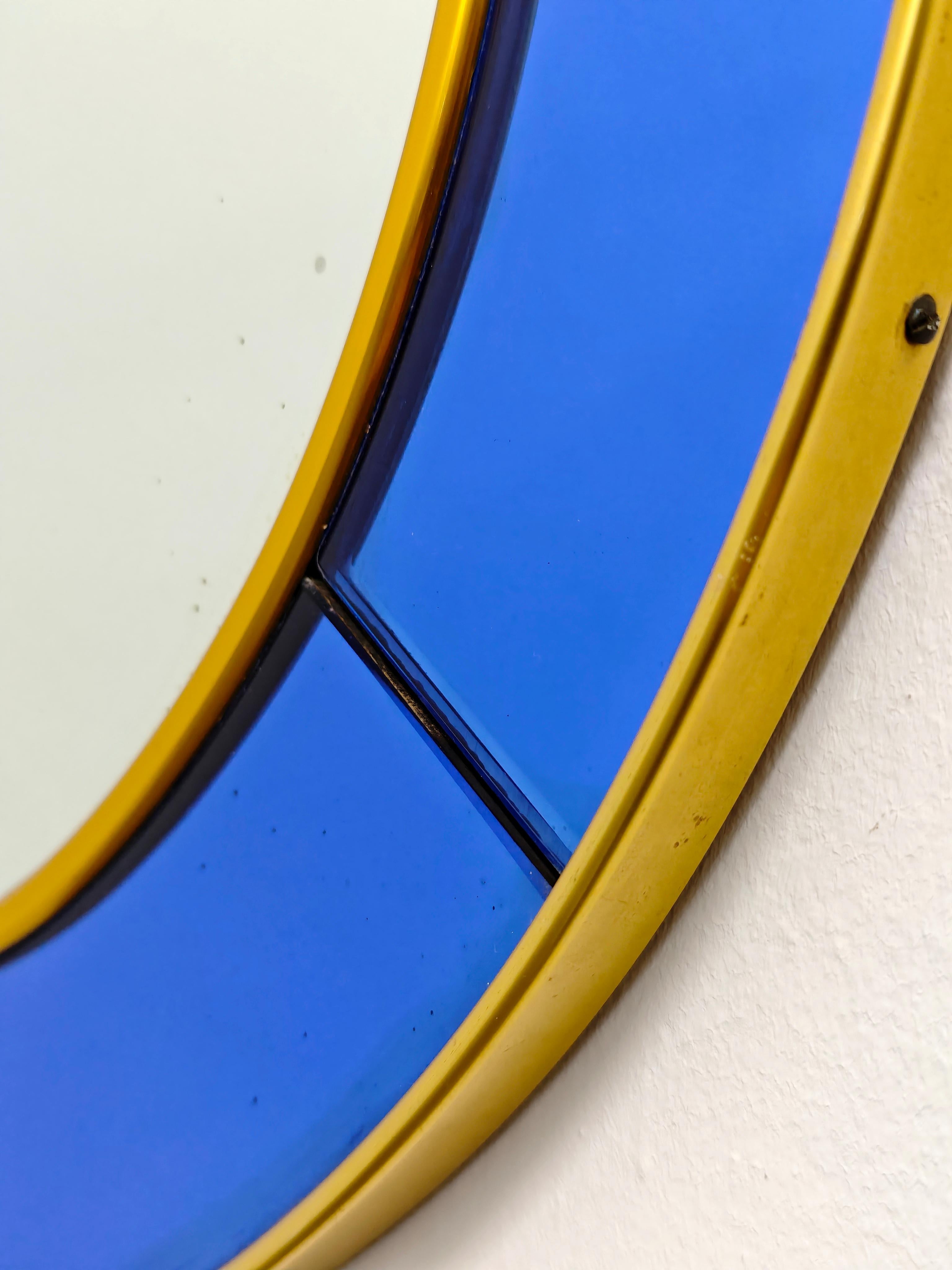 Cristal Arte Espejo Redondo Biselado a Mano Cristal Azul Mediados de Siglo Italia 1950 Italiano en venta