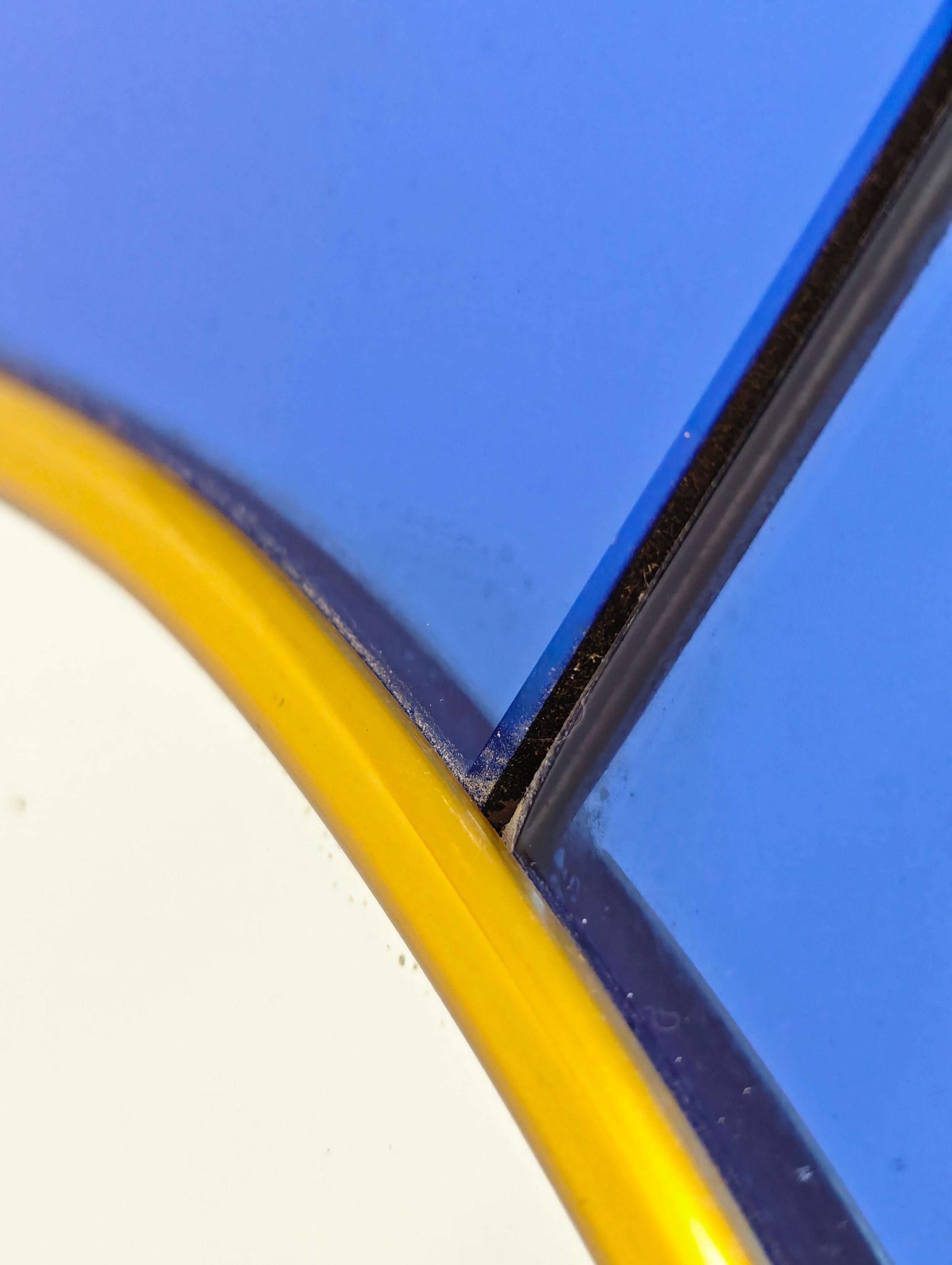 Cristal Arte Espejo Redondo Biselado a Mano Cristal Azul Mediados de Siglo Italia 1950 en venta 2