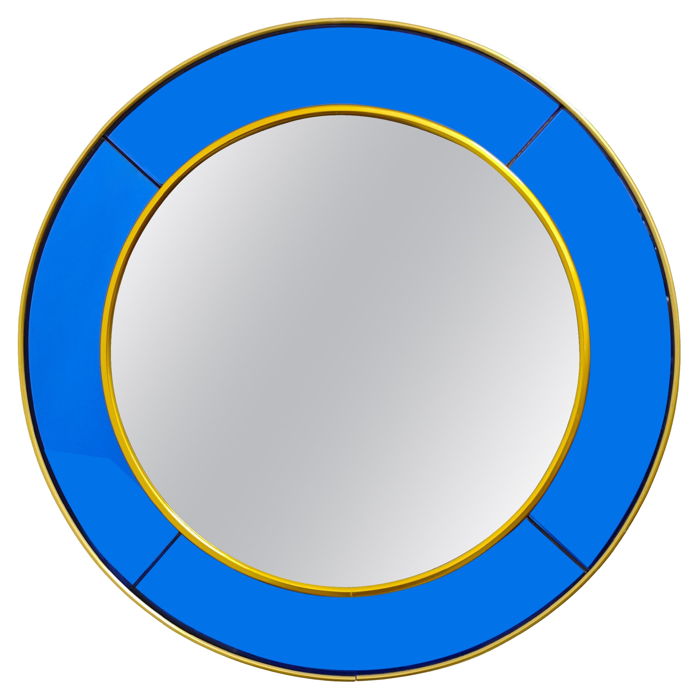 Cristal Art Round Hand-Cut Beveled Blue Crystal Mirror Mid-Century Italy 1950