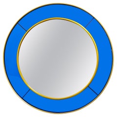 Cristal Art Round Hand-Cut Beveled Blue Crystal Mirror Mid-Century Italy 1950