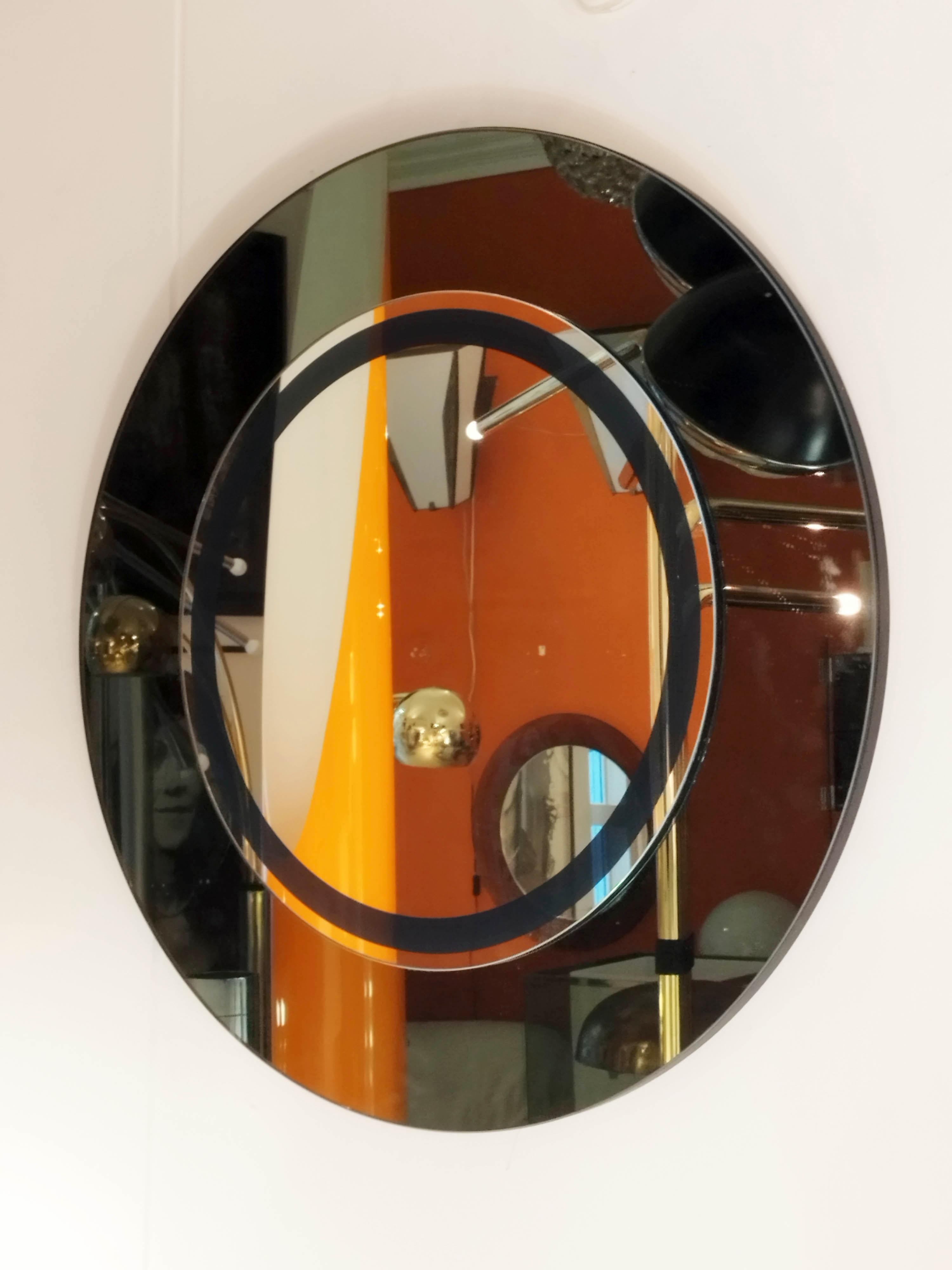 Mid-Century Modern Cristal Art Round Wall Mirror, Italy 1970s