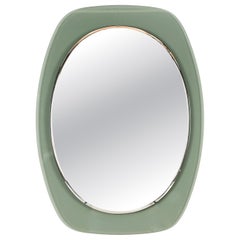 Cristal Art Sage Green Beveled Oval Mirror, Italy, 1960s