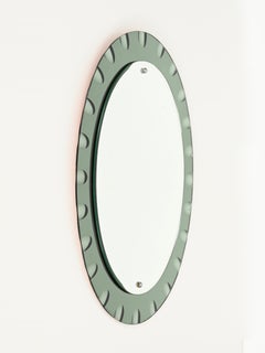 Cristal Art Sage Green Large Oval Double Beveled Mirror, Italy, 1950s