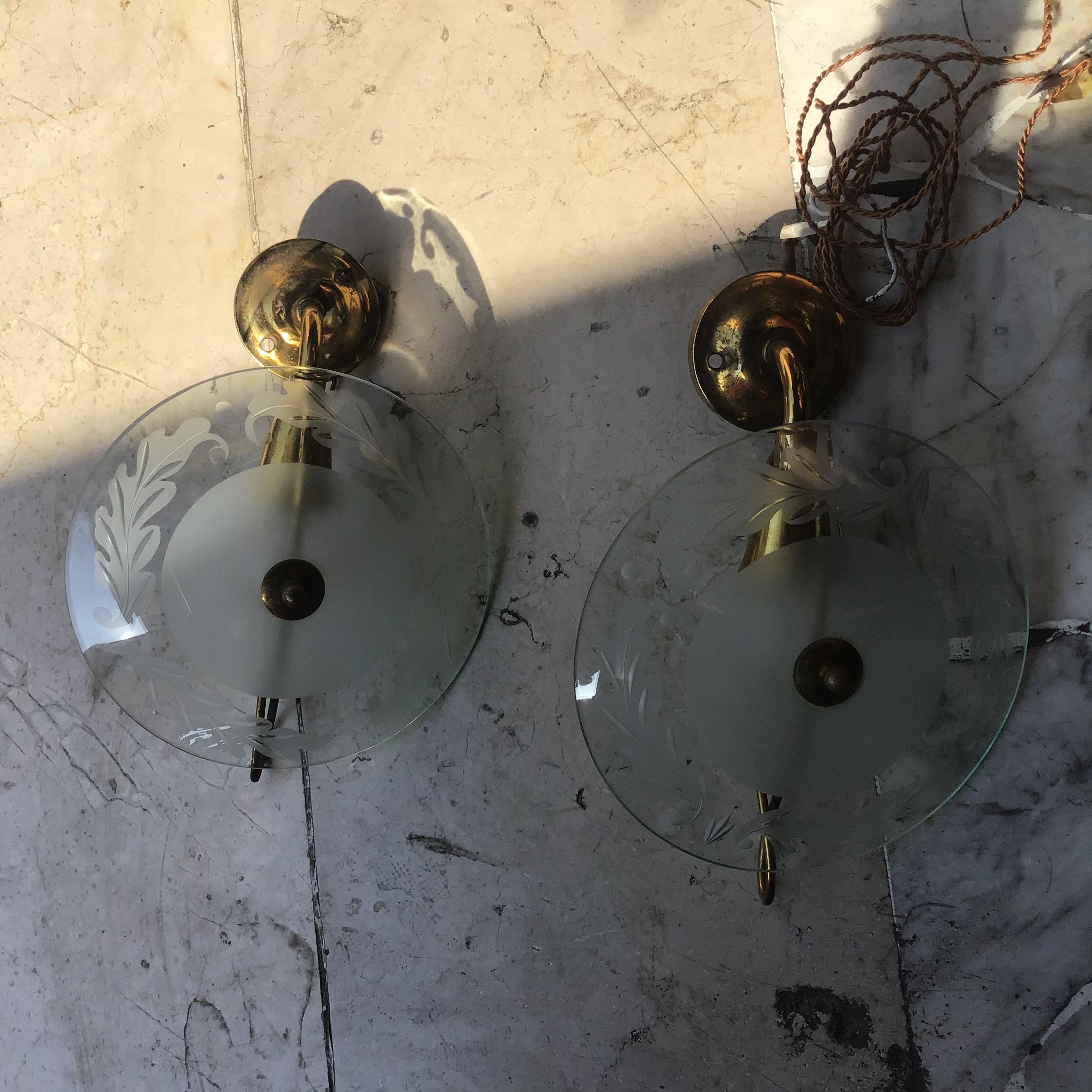 Appliques d'art Cristal Laiton Verre 1950 Italie en vente 8
