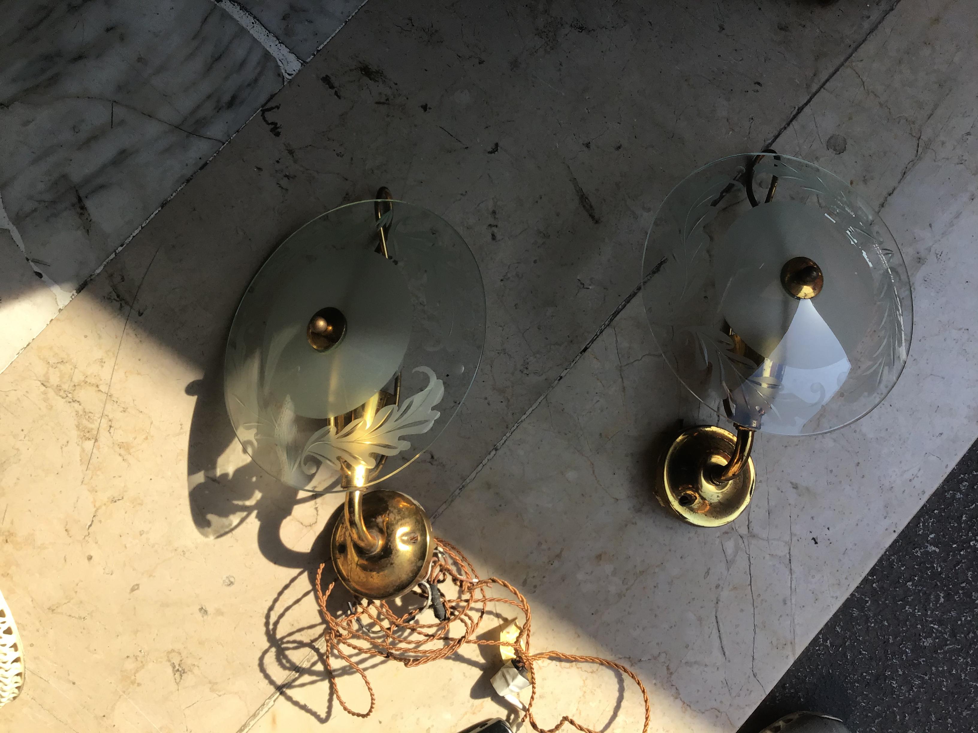 Appliques d'art Cristal Laiton Verre 1950 Italie en vente 9