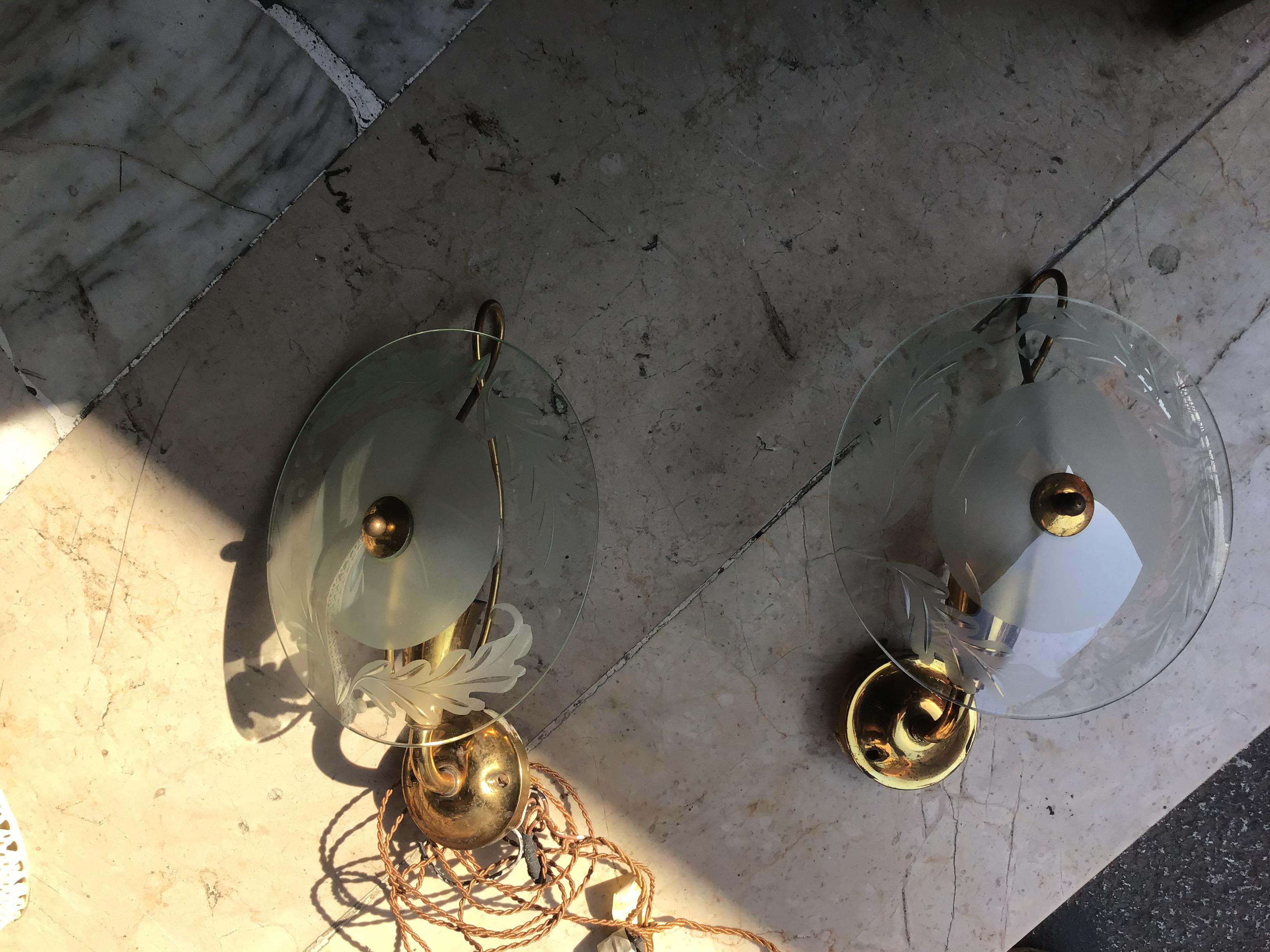 Appliques d'art Cristal Laiton Verre 1950 Italie en vente 10