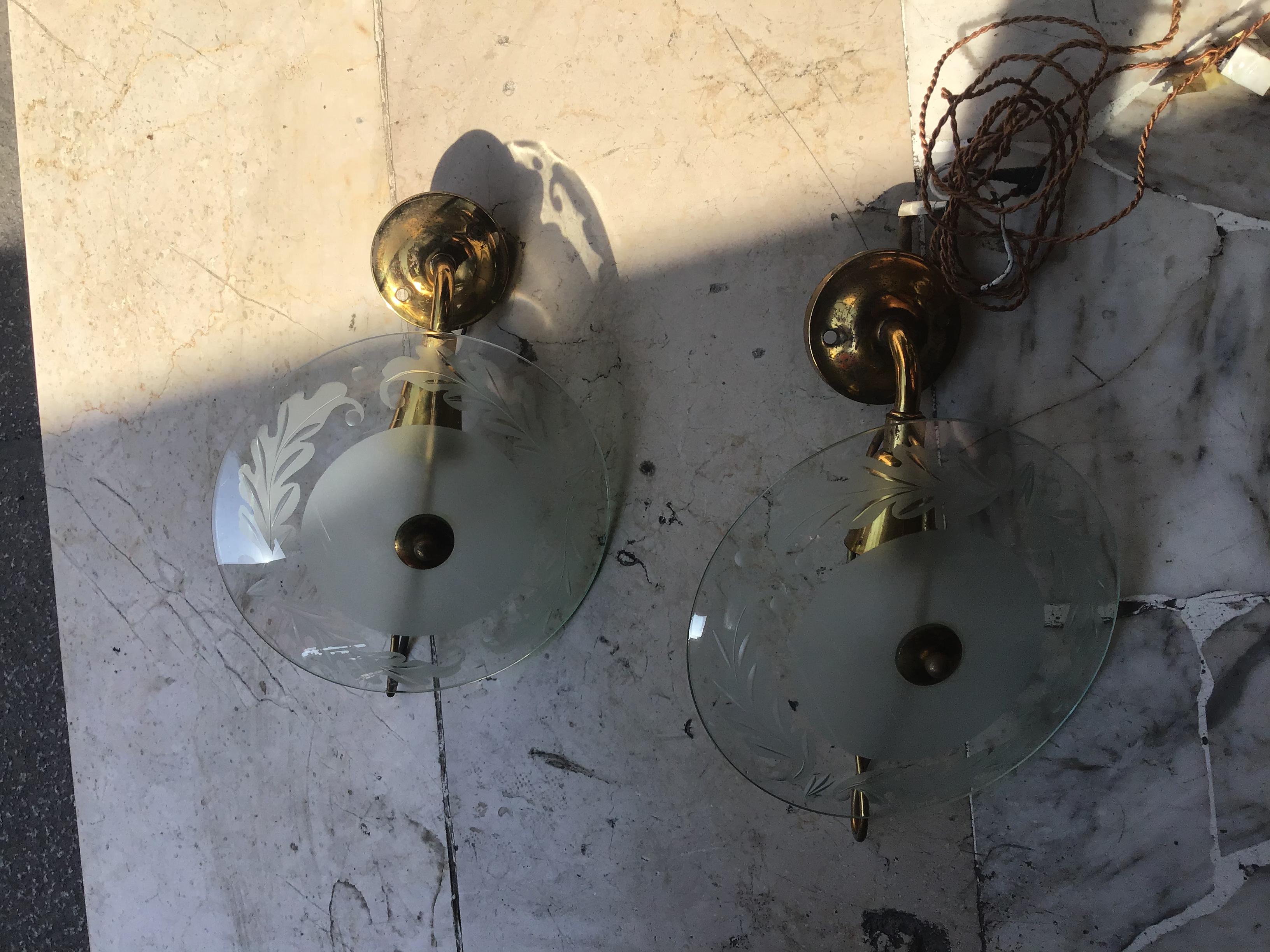 Appliques d'art Cristal Laiton Verre 1950 Italie en vente 11