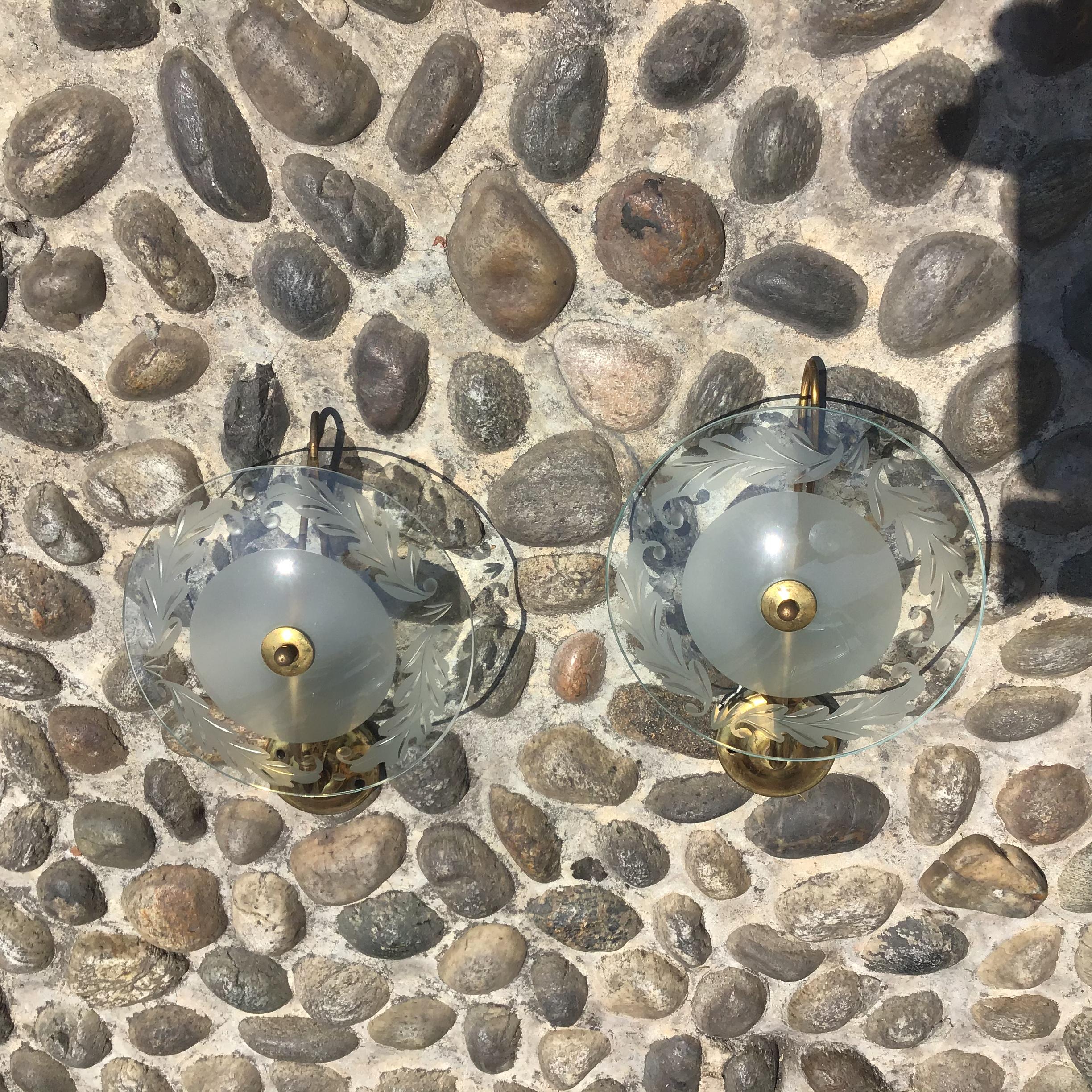 italien Appliques d'art Cristal Laiton Verre 1950 Italie en vente