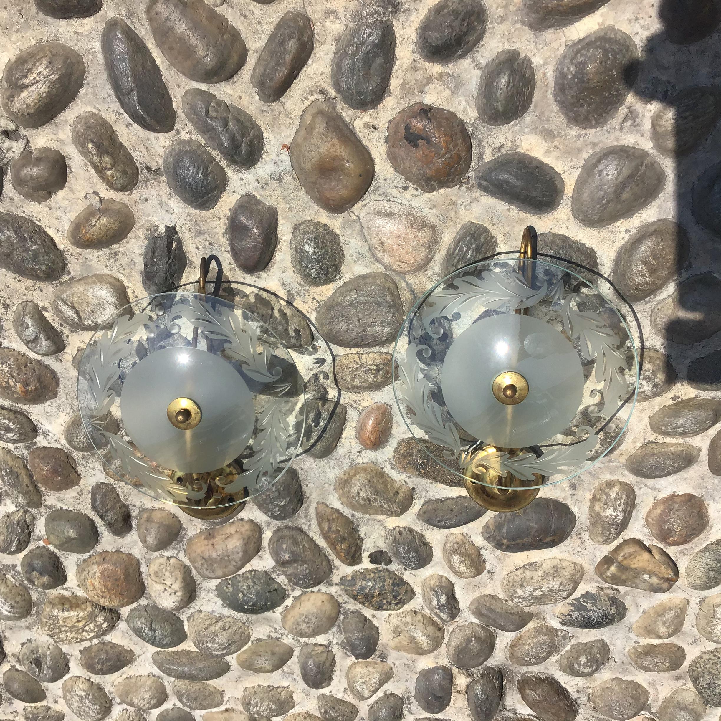 Appliques d'art Cristal Laiton Verre 1950 Italie Bon état - En vente à Milano, IT