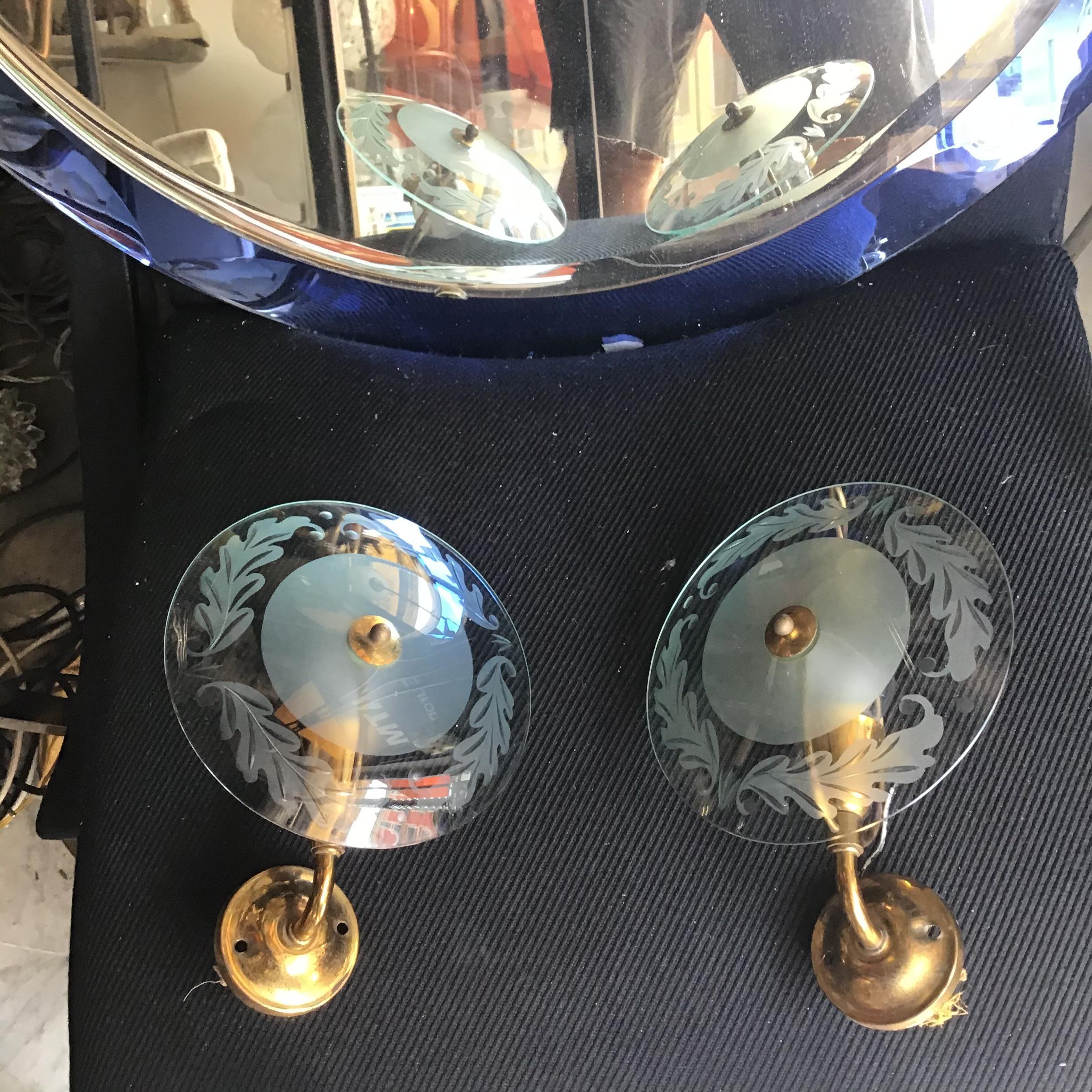 Appliques d'art Cristal Laiton Verre 1950 Italie en vente 1