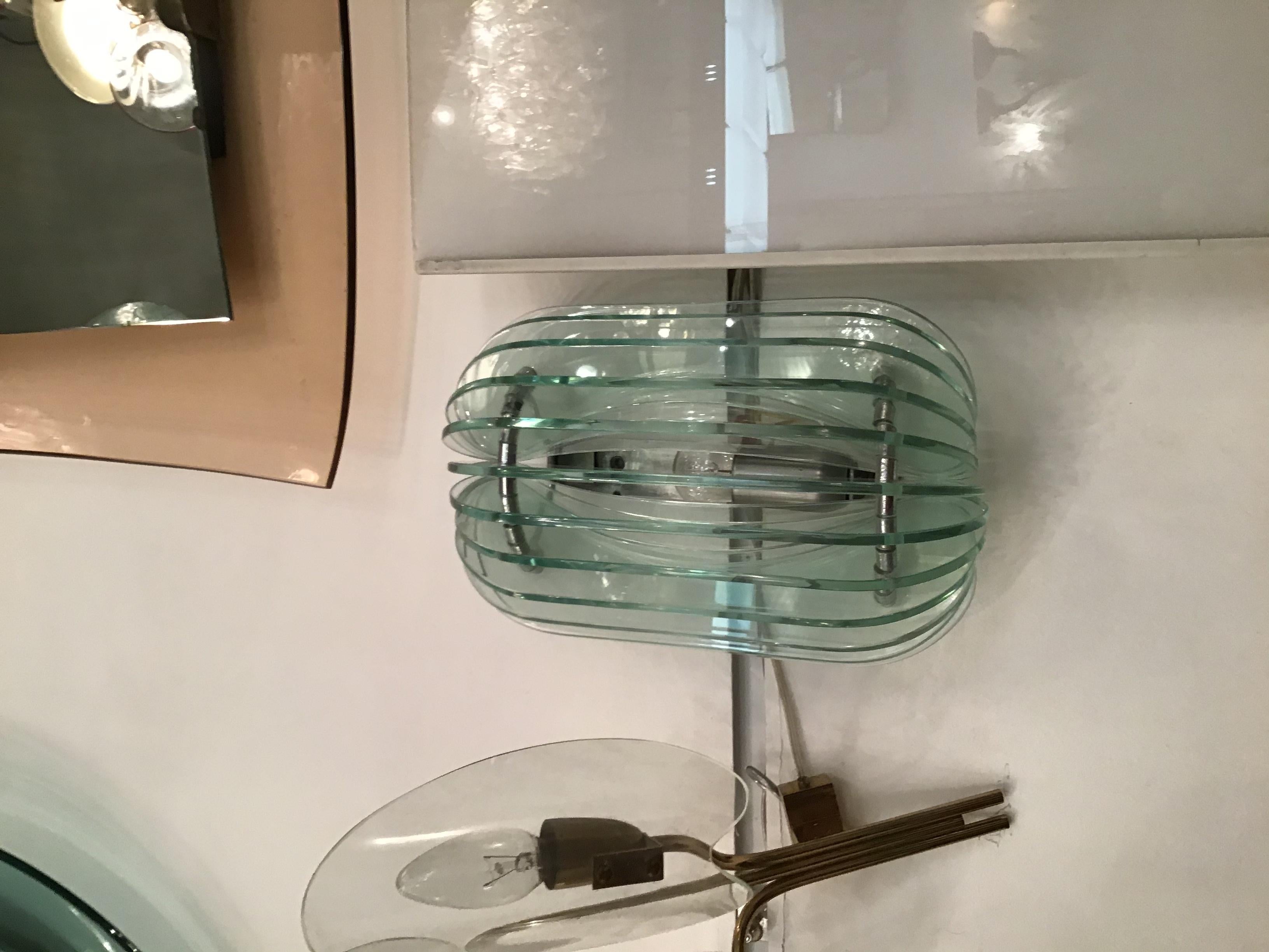 Cristal Art Sconces Glass Metal Crome, 1950, Italy In Excellent Condition For Sale In Milano, IT