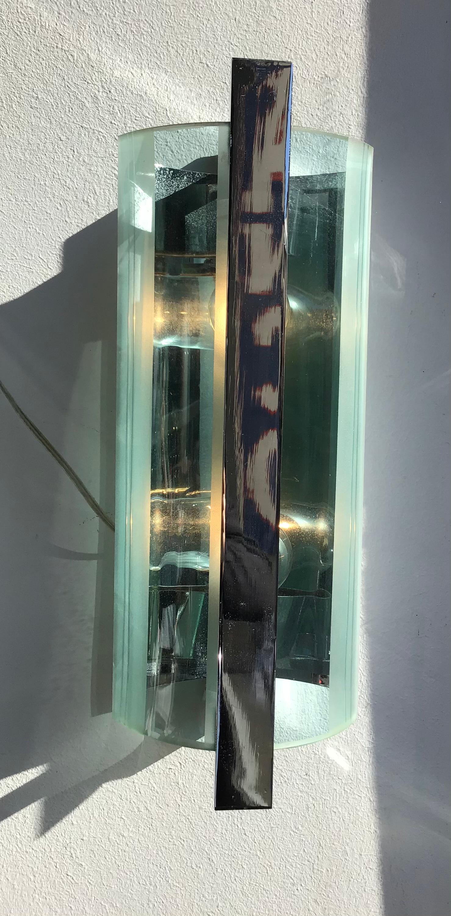 Cristal art sconces glass metal crome, 1960.