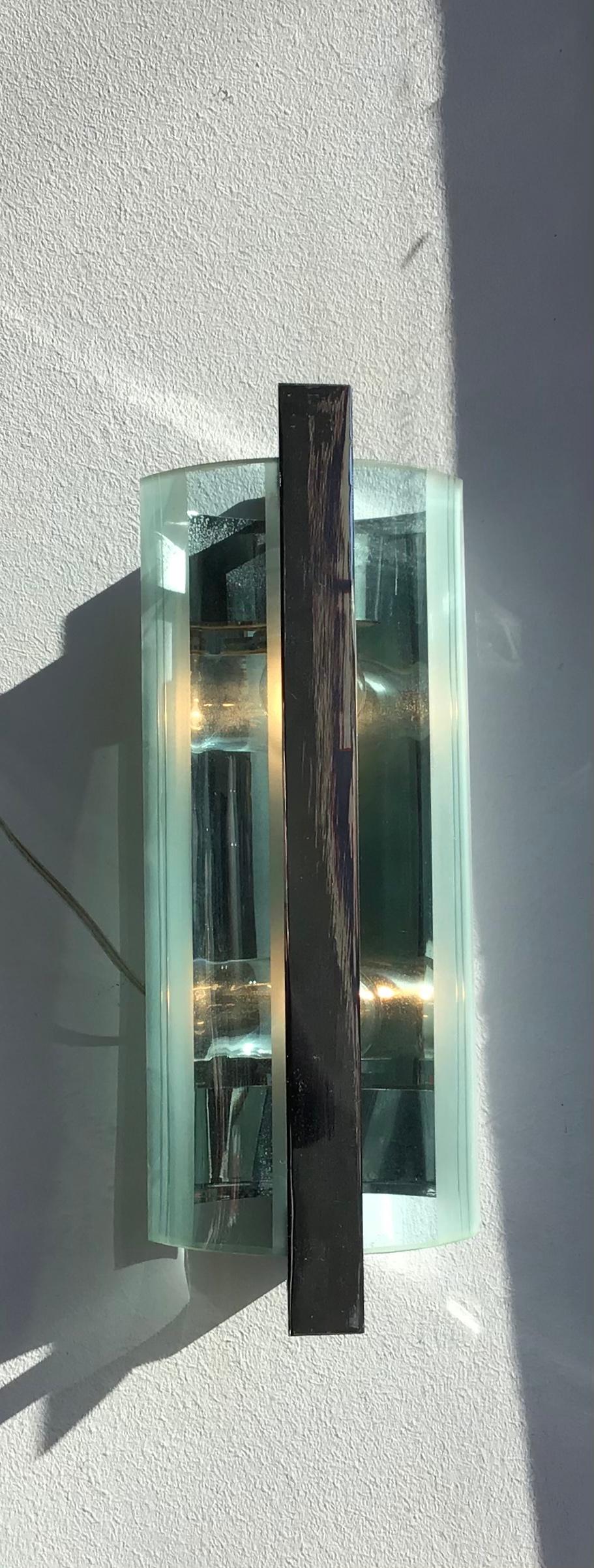 Italian Cristal Art Sconces Glass Metal Crome, 1960  For Sale