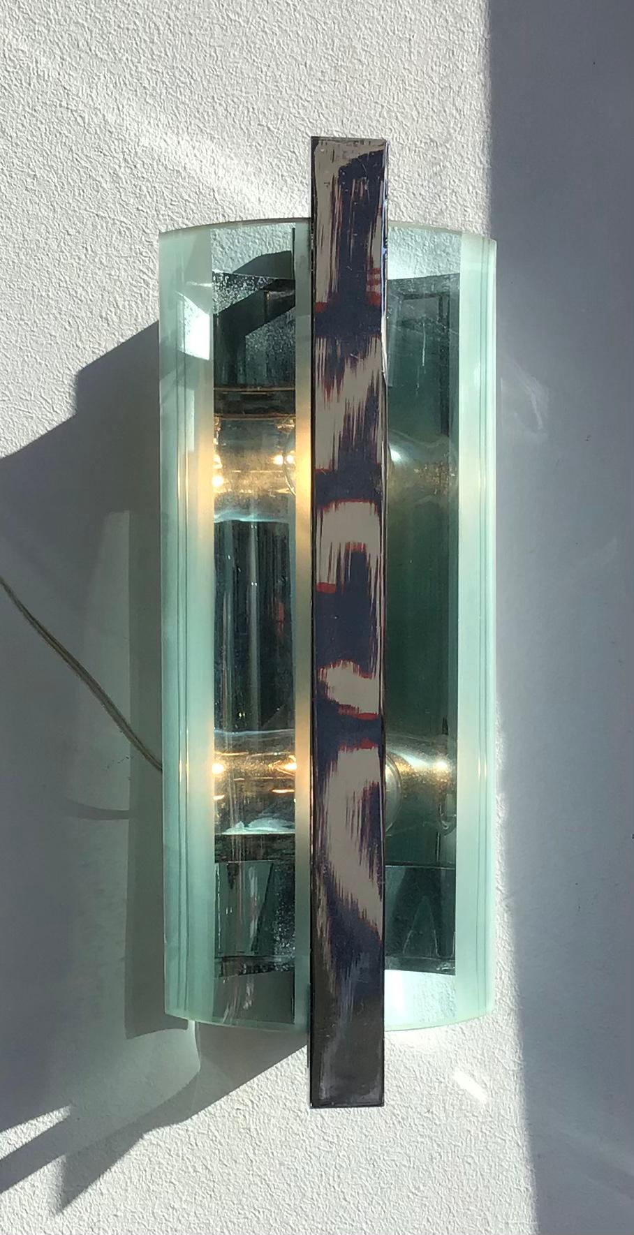 Cristal Art Sconces Glass Metal Crome, 1960  For Sale 1