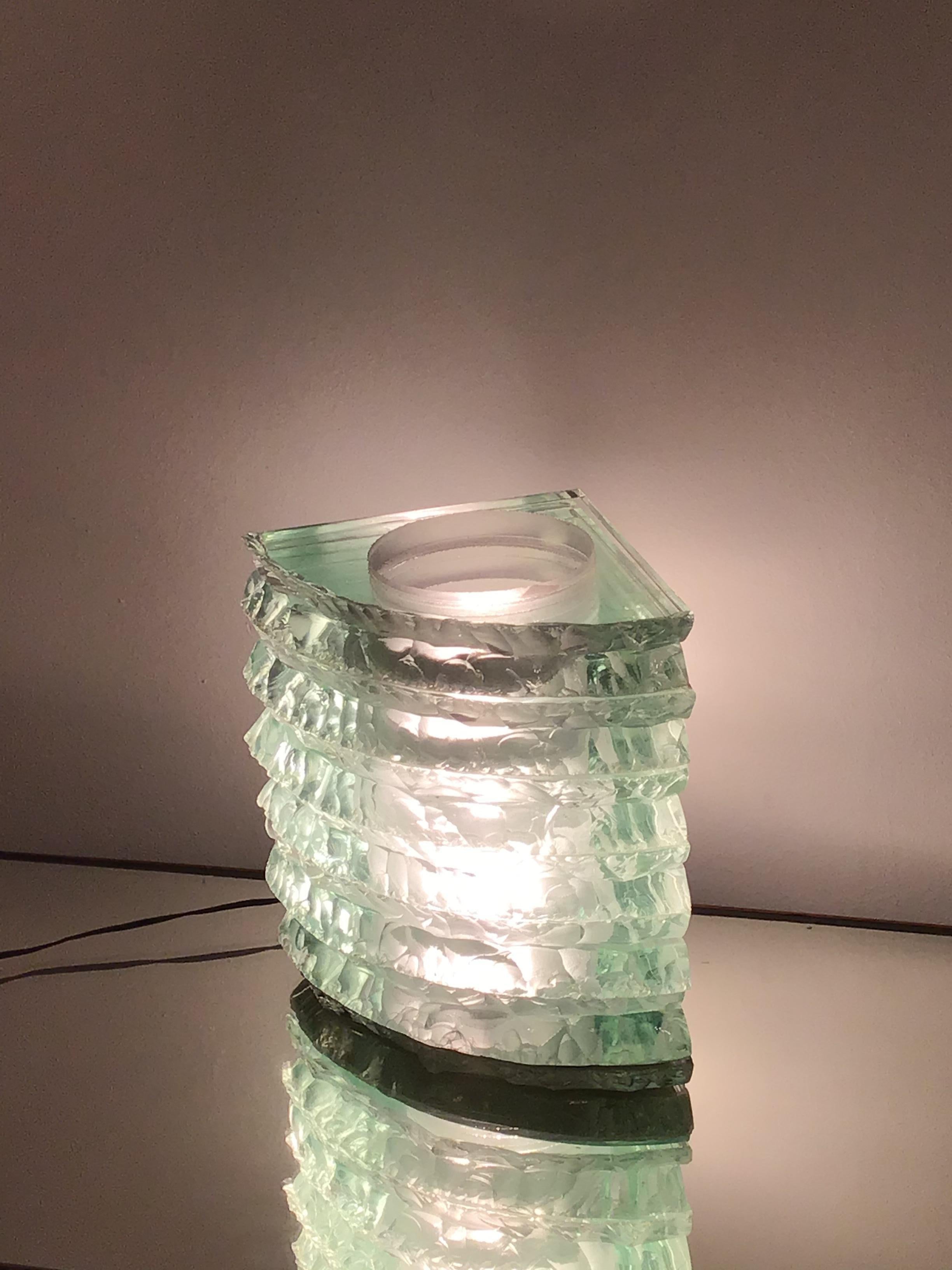 Lampe de bureau en verre d'art cristallin, 1950, Italie en vente 4