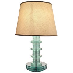 Lampe de bureau Cristal Art avec abat-jour en verre et tissu en fer, 1960, Italie