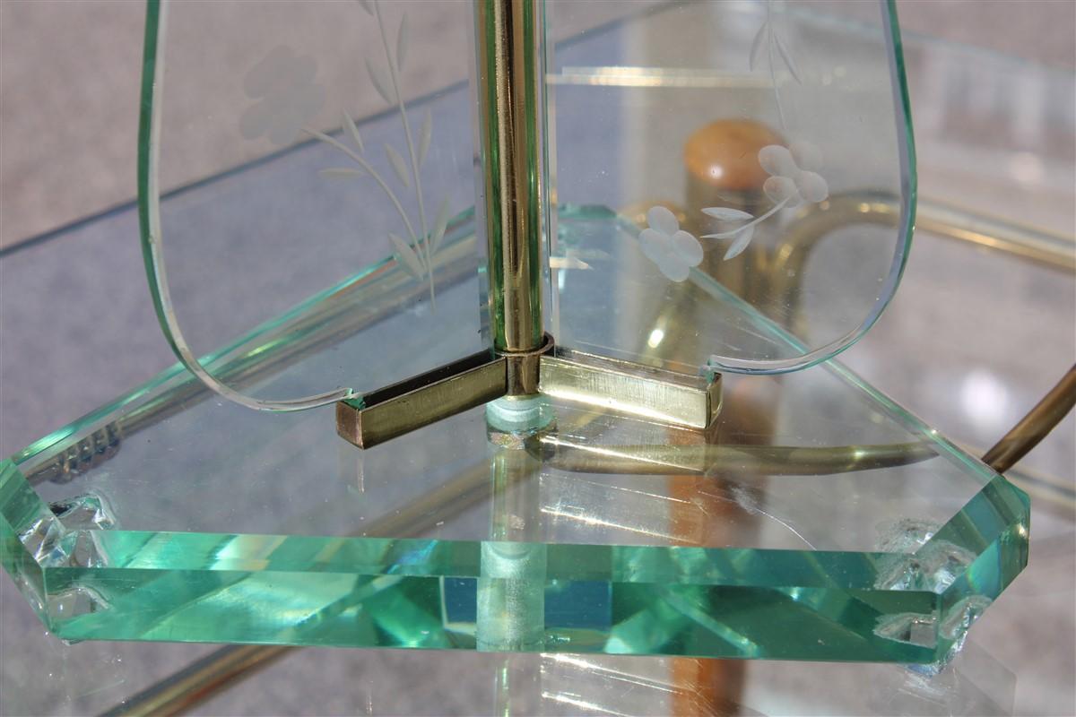 Lampe de table Cristal Art design italien mid-century dôme en laiton parcheminé, 1950