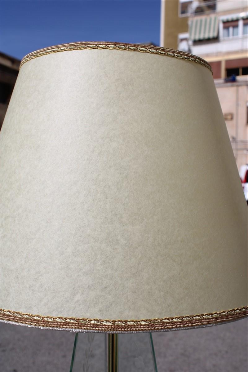 European Cristal Arte Table Lamp Italian Midcentury Design Brass Part Parchment Dome 1950 For Sale
