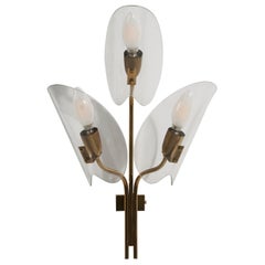 Cristal Art, Wall Light, Brass, Glass, Turin, Italy, 1940s