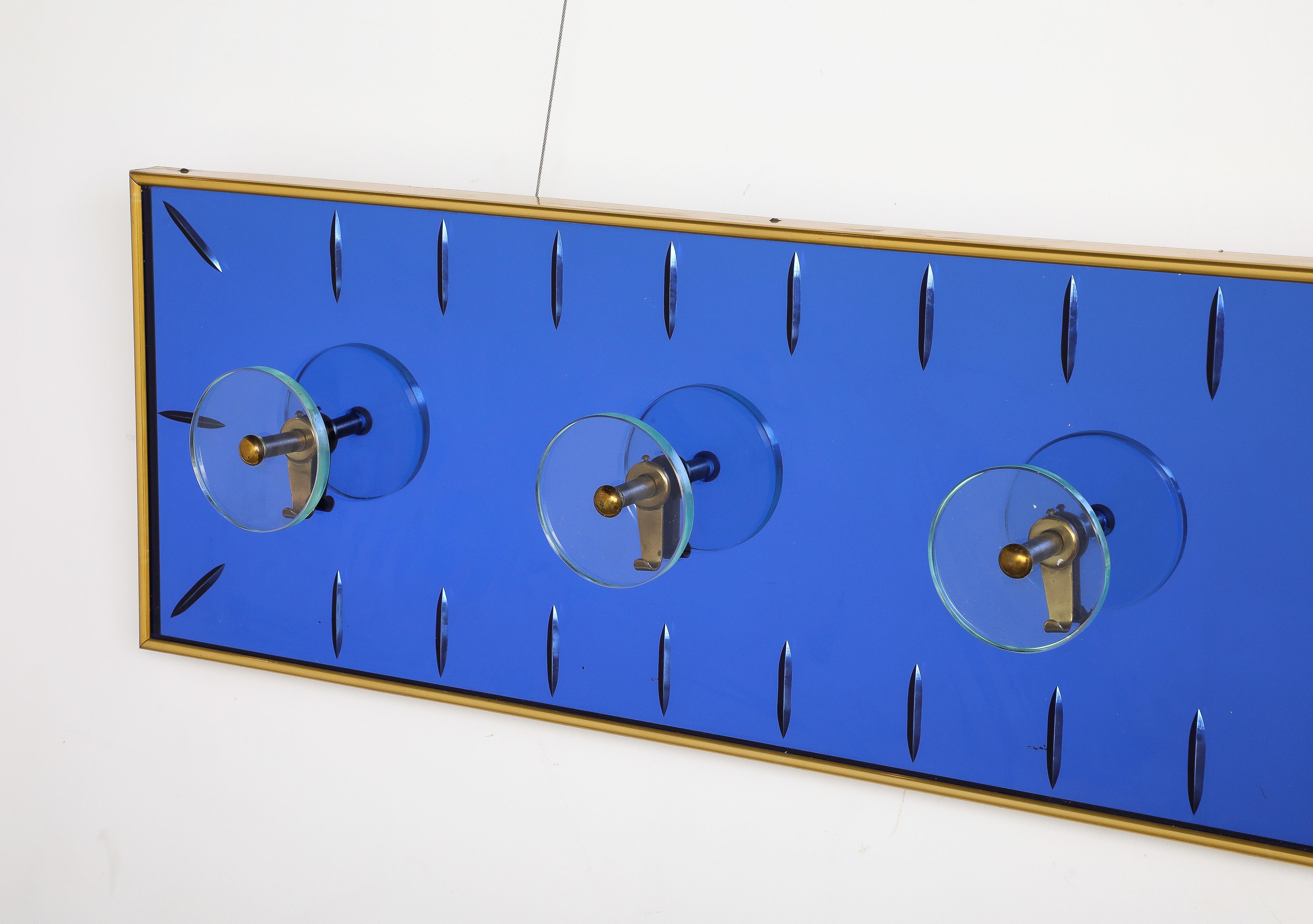 Cristal Art Wall Mounted Blue Glass Coat or Hat Rack, Turin Italy, circa 1950's  For Sale 2