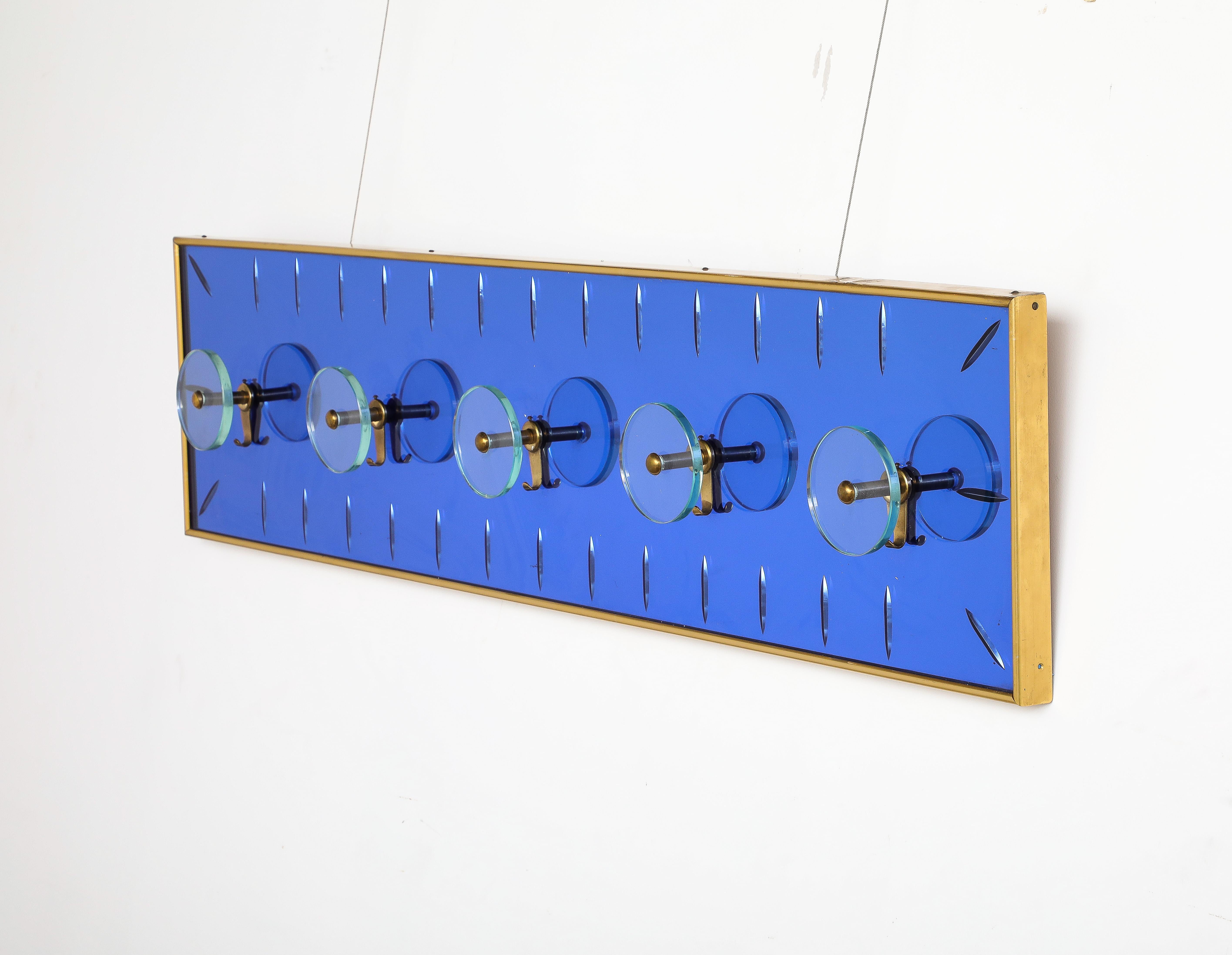 Mid-Century Modern Cristal Art Wall Mounted Blue Glass Coat or Hat Rack, Turin Italy, circa 1950's  For Sale