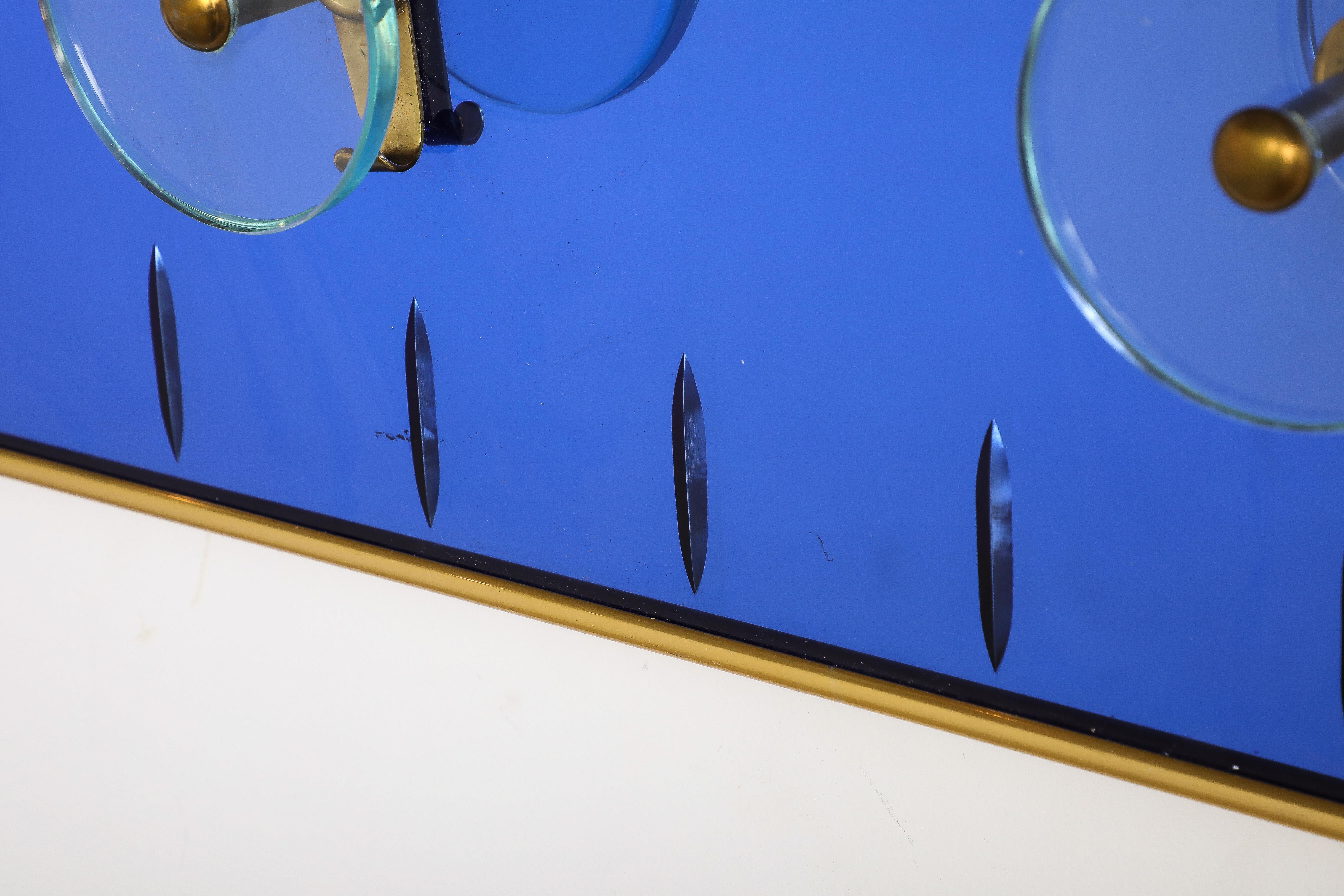 Mid-20th Century Cristal Art Wall Mounted Blue Glass Coat or Hat Rack, Turin Italy, circa 1950's  For Sale