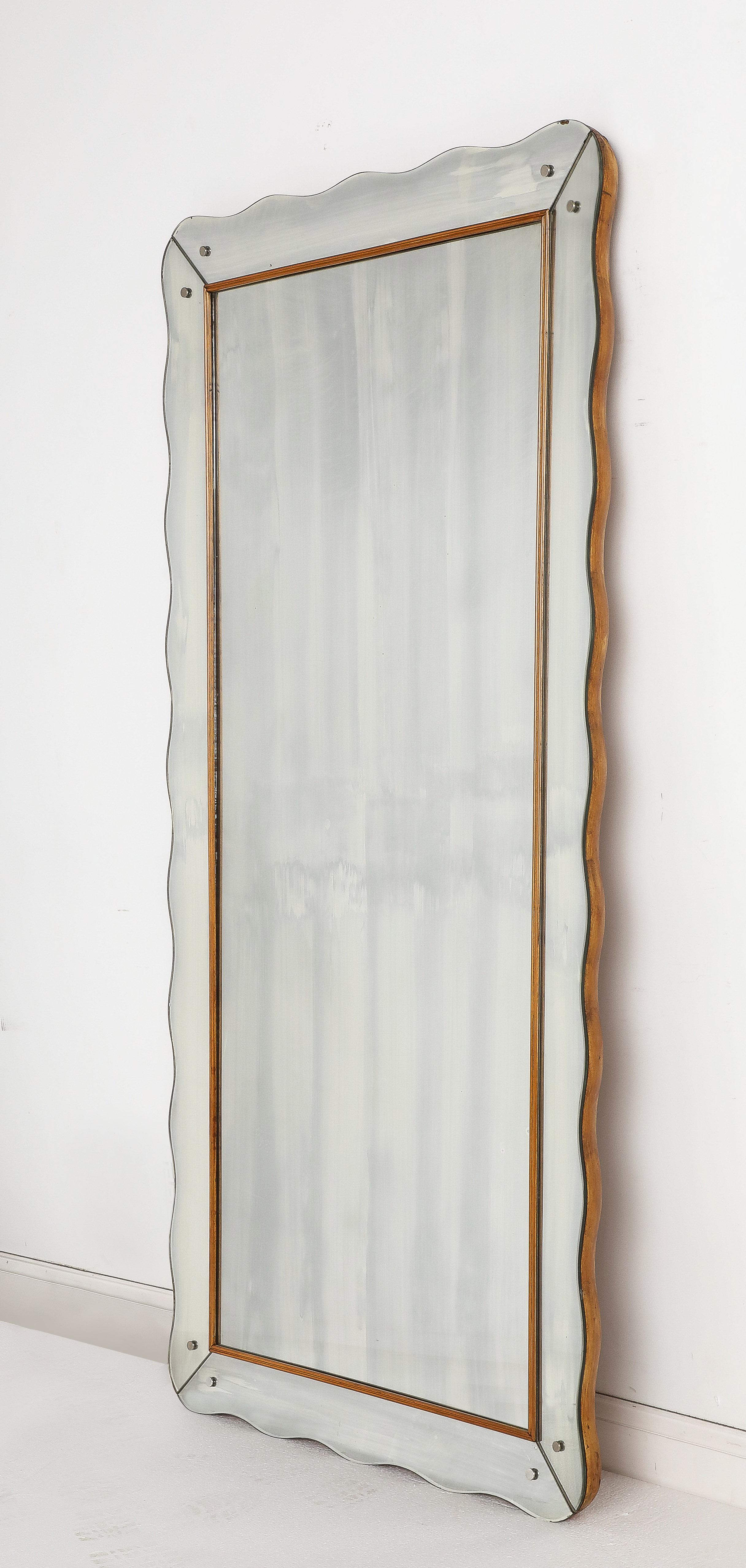 Cristal Art Wood and Glass Wall Mirror, Turin, Italy, circa 1940's  For Sale 8
