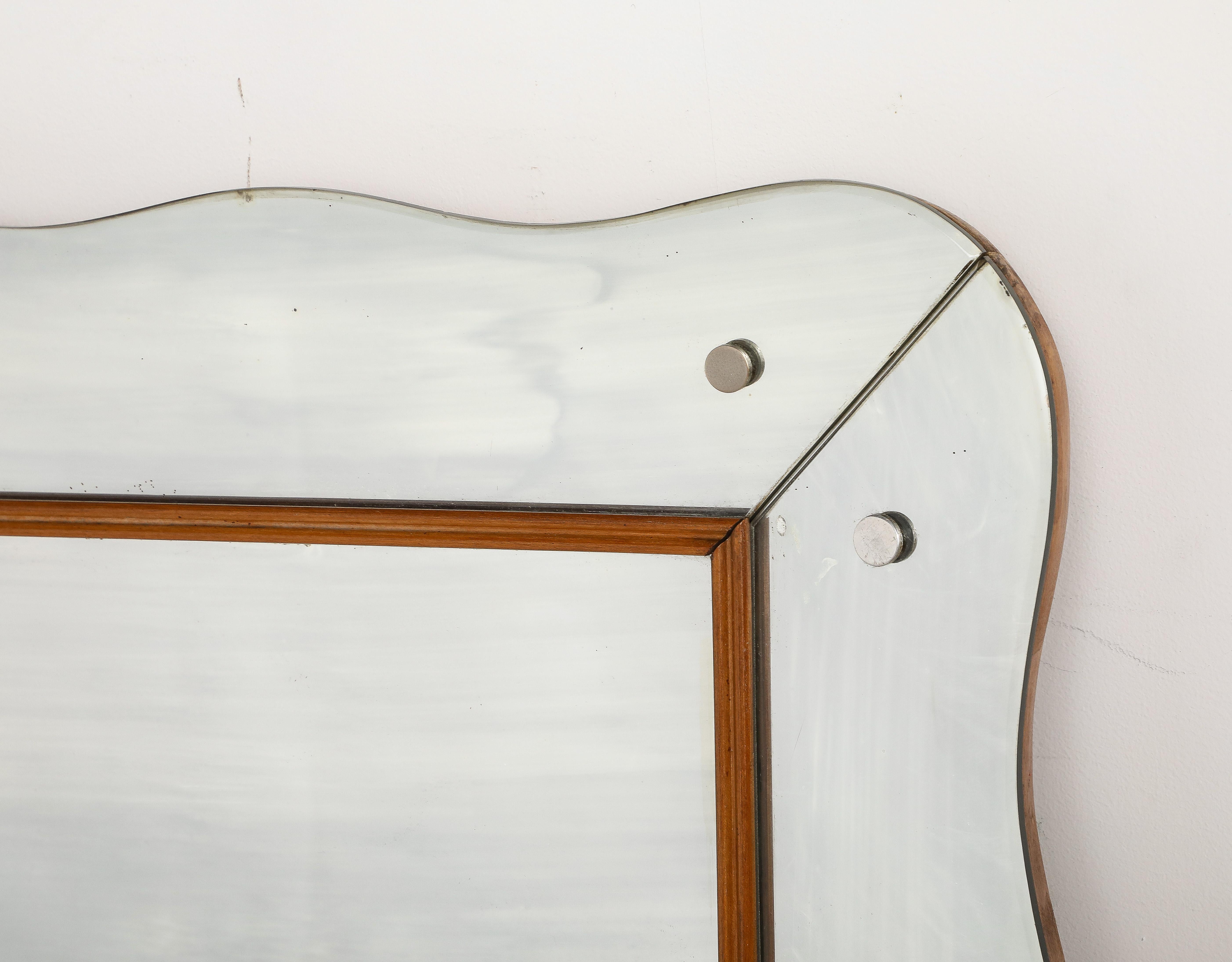 Art Deco Cristal Art Wood and Glass Wall Mirror, Turin, Italy, circa 1940's  For Sale