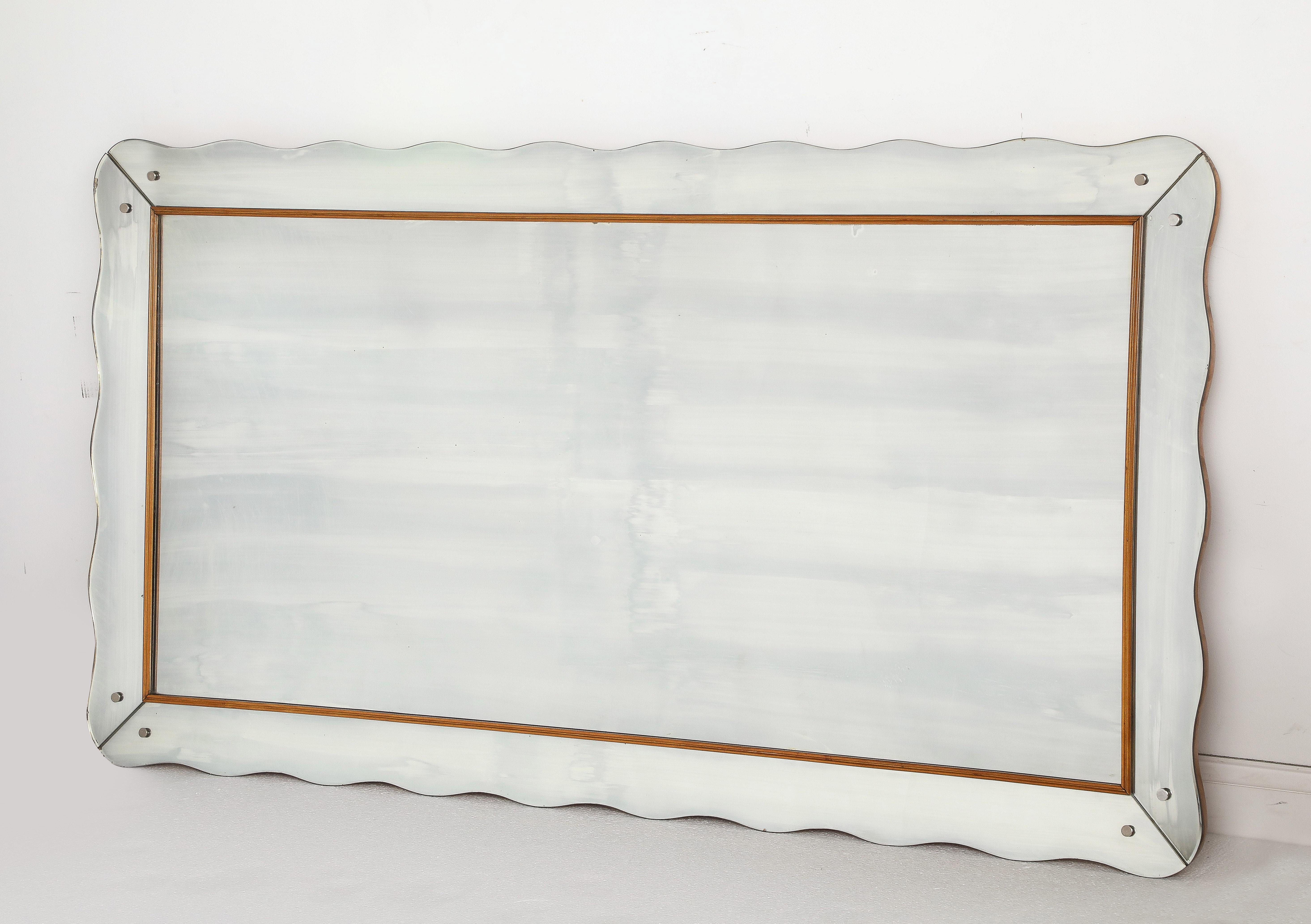 Italian Cristal Art Wood and Glass Wall Mirror, Turin, Italy, circa 1940's  For Sale