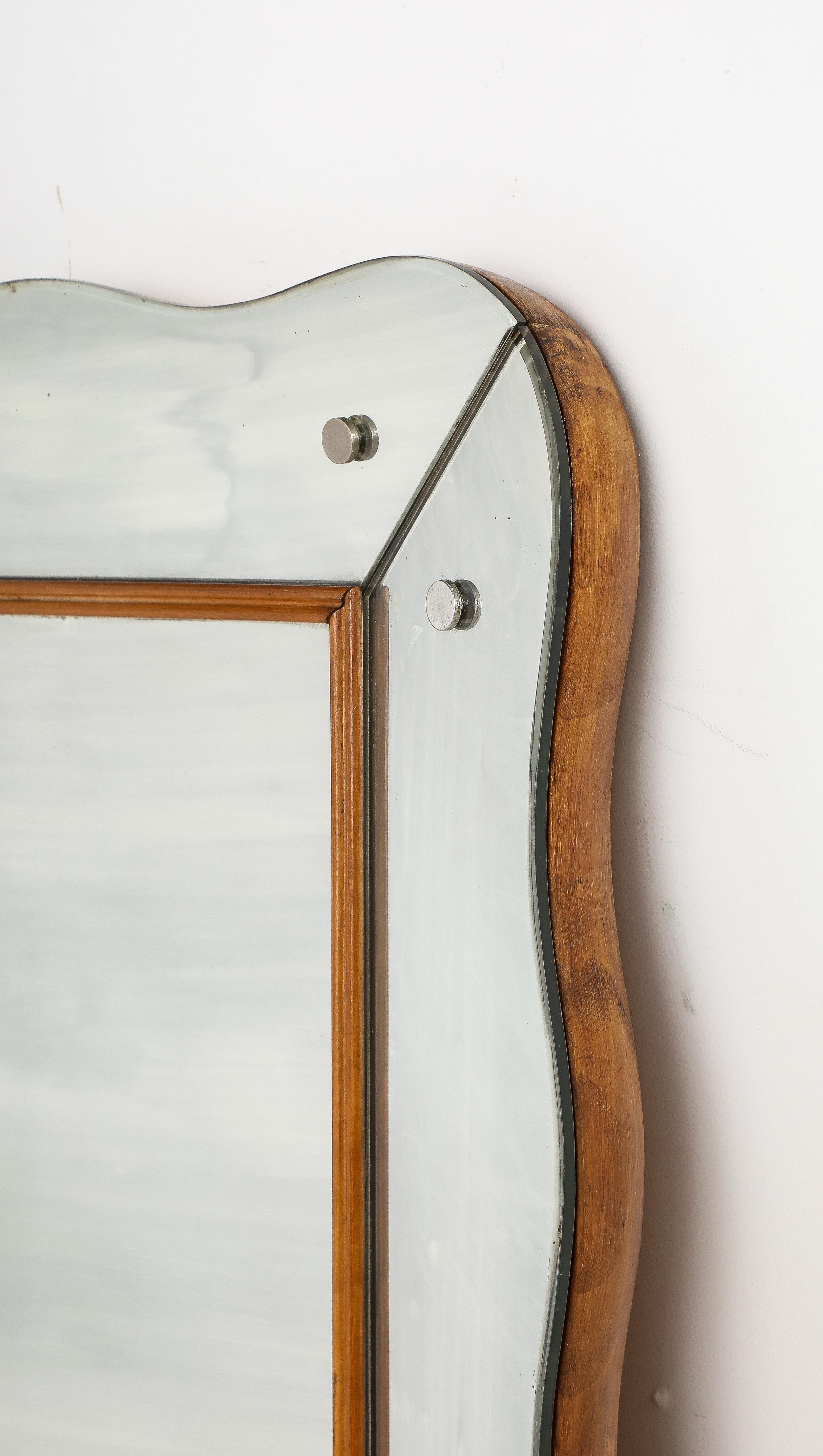 Mid-20th Century Cristal Art Wood and Glass Wall Mirror, Turin, Italy, circa 1940's  For Sale