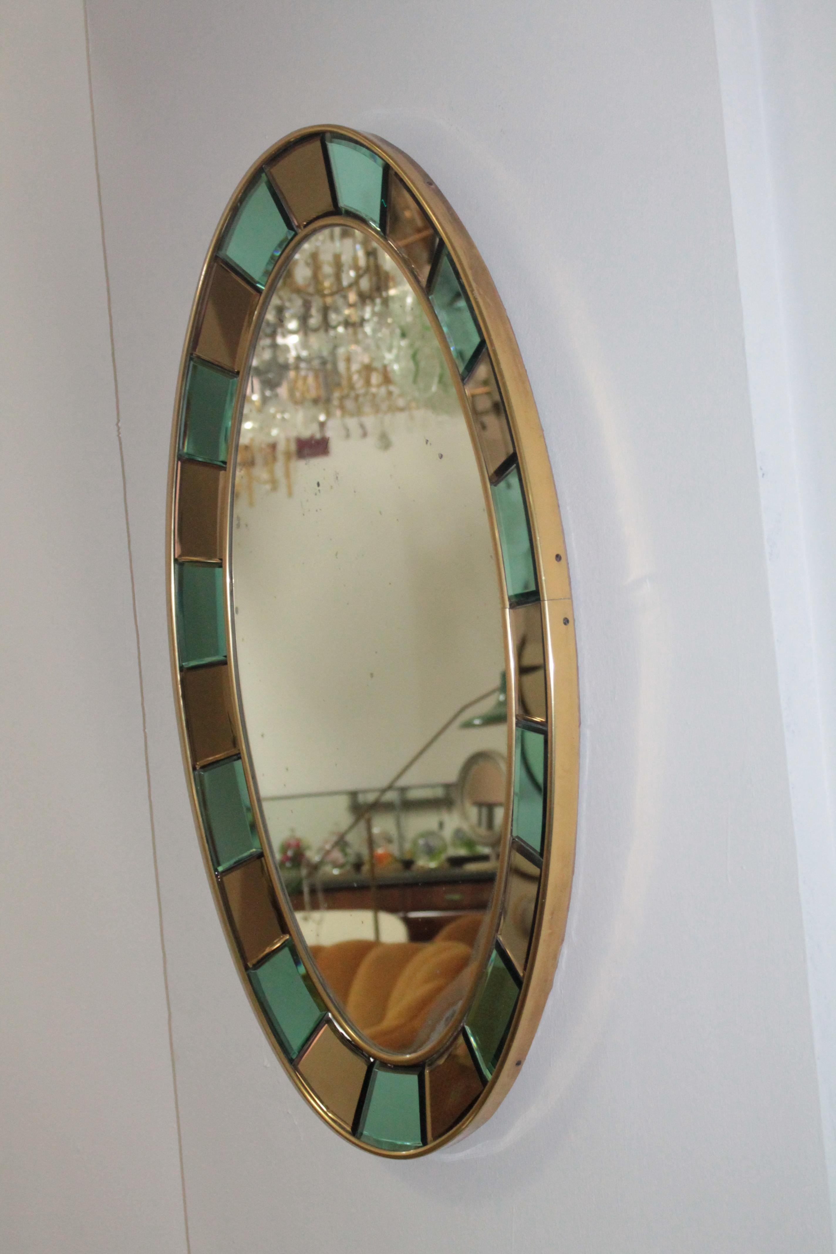 Cristal Arte Bicolour Model 2727 Oval Wall Mirror, Italian 1960s Artglass 4