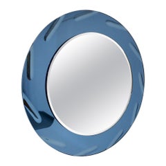 Cristal Arte Blue Round Mirror, circa 1960, Italy